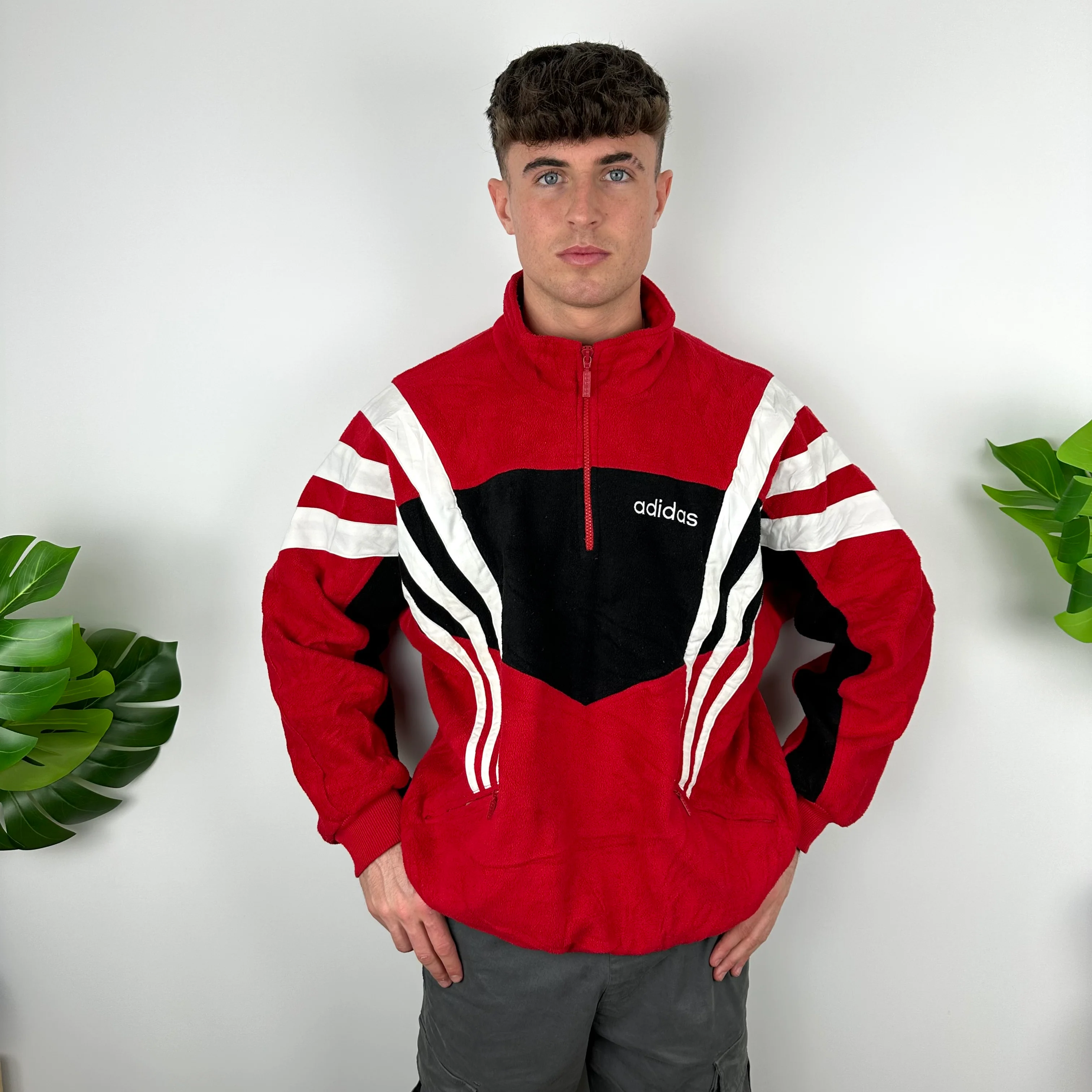 Adidas Colour Block Embroidered Spell Out Teddy Bear Fleece Quarter Zip Sweatshirt (XL) - Image 2