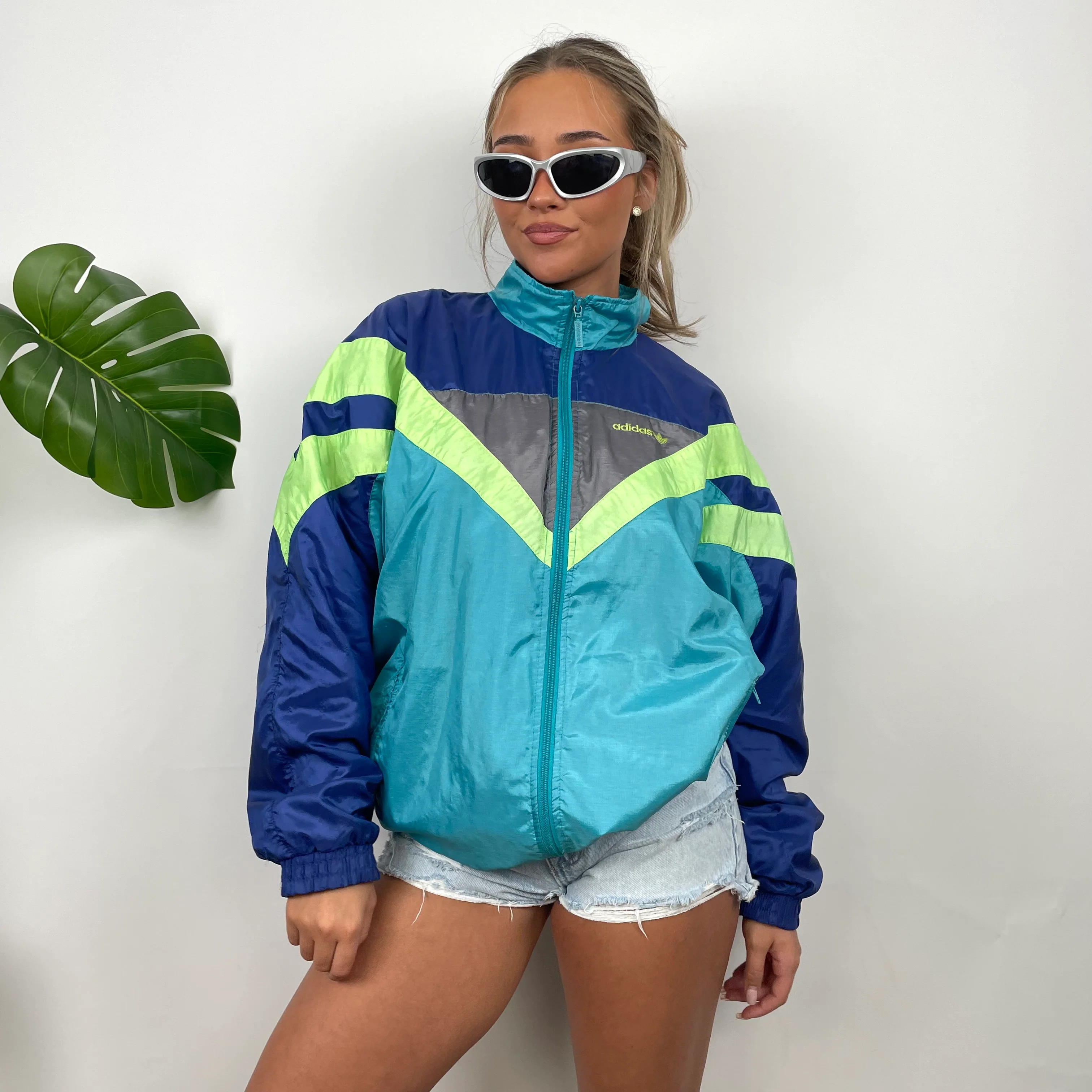 Adidas Colour Block Embroidered Spell Out Windbreaker Jacket (L)