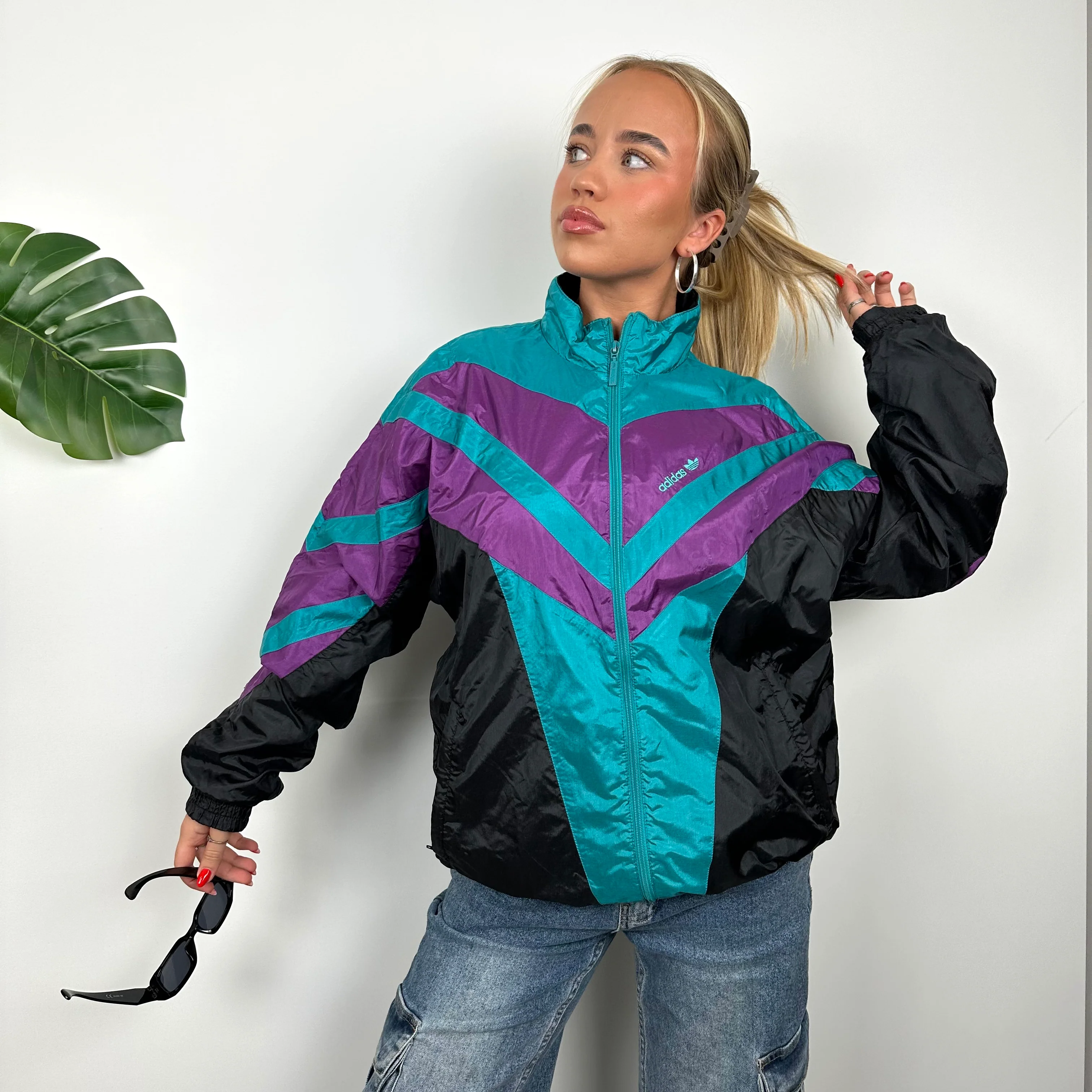 Adidas Colour Block Embroidered Spell Out Windbreaker Jacket (XL) - Image 2
