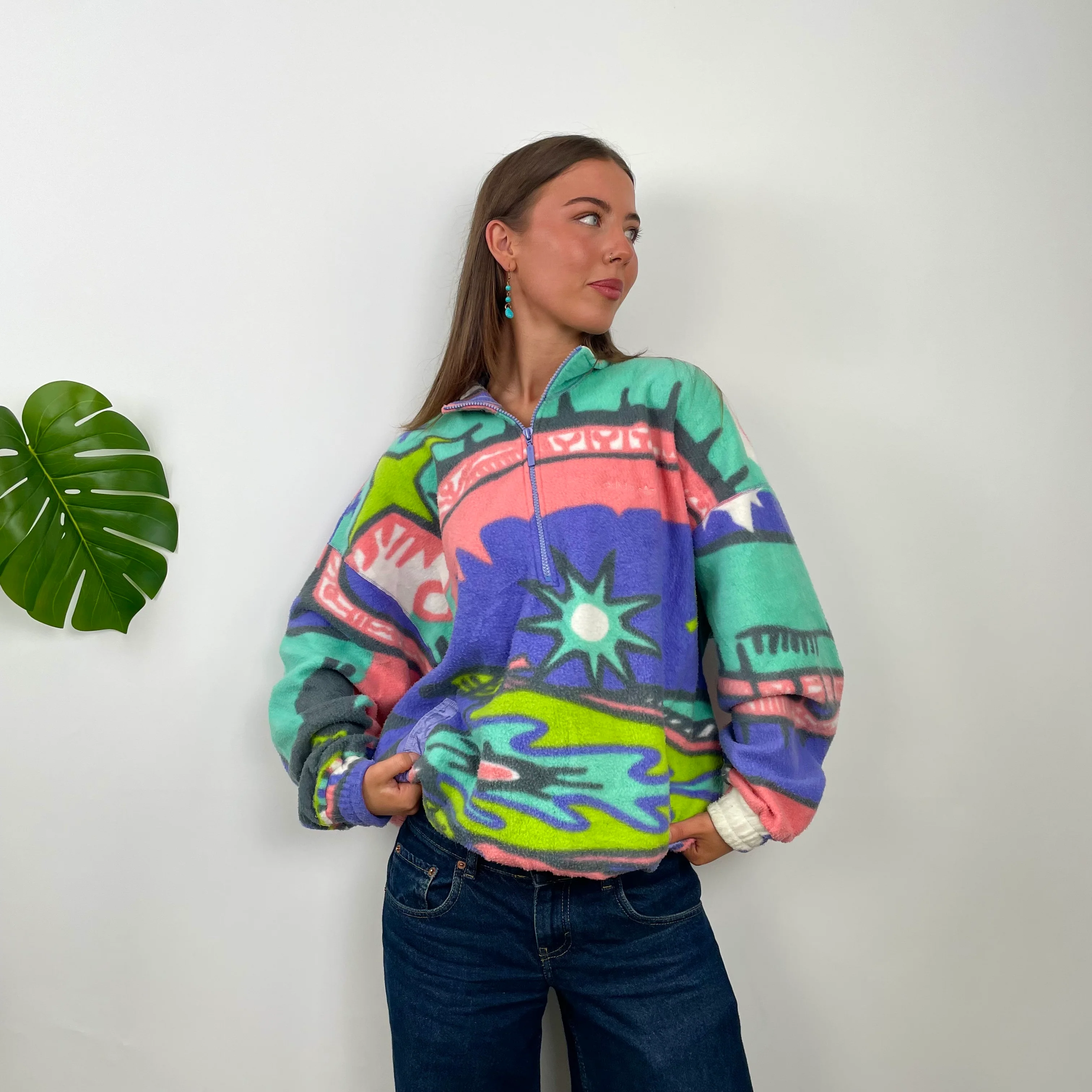 Adidas Colour Block Teddy Bear Quarter Zip Up Fleece - Image 5