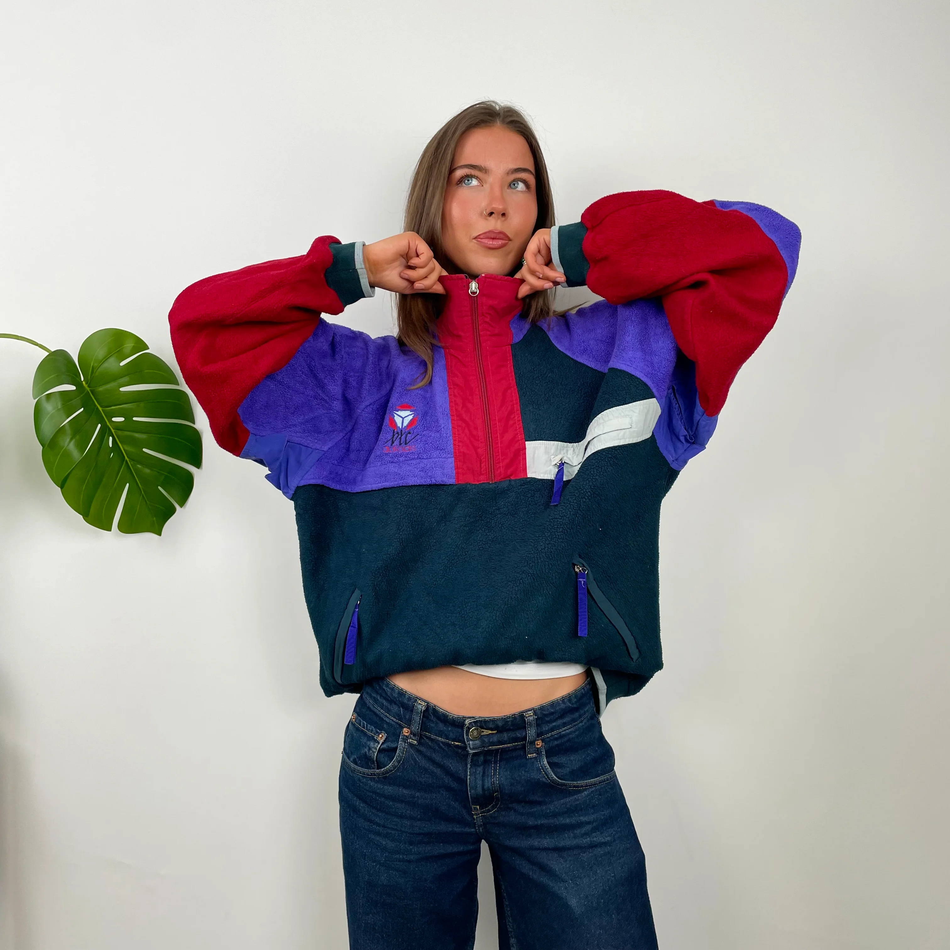 Adidas Colour Block Teddy Bear Quarter Zip Up Fleece (M) - Image 3