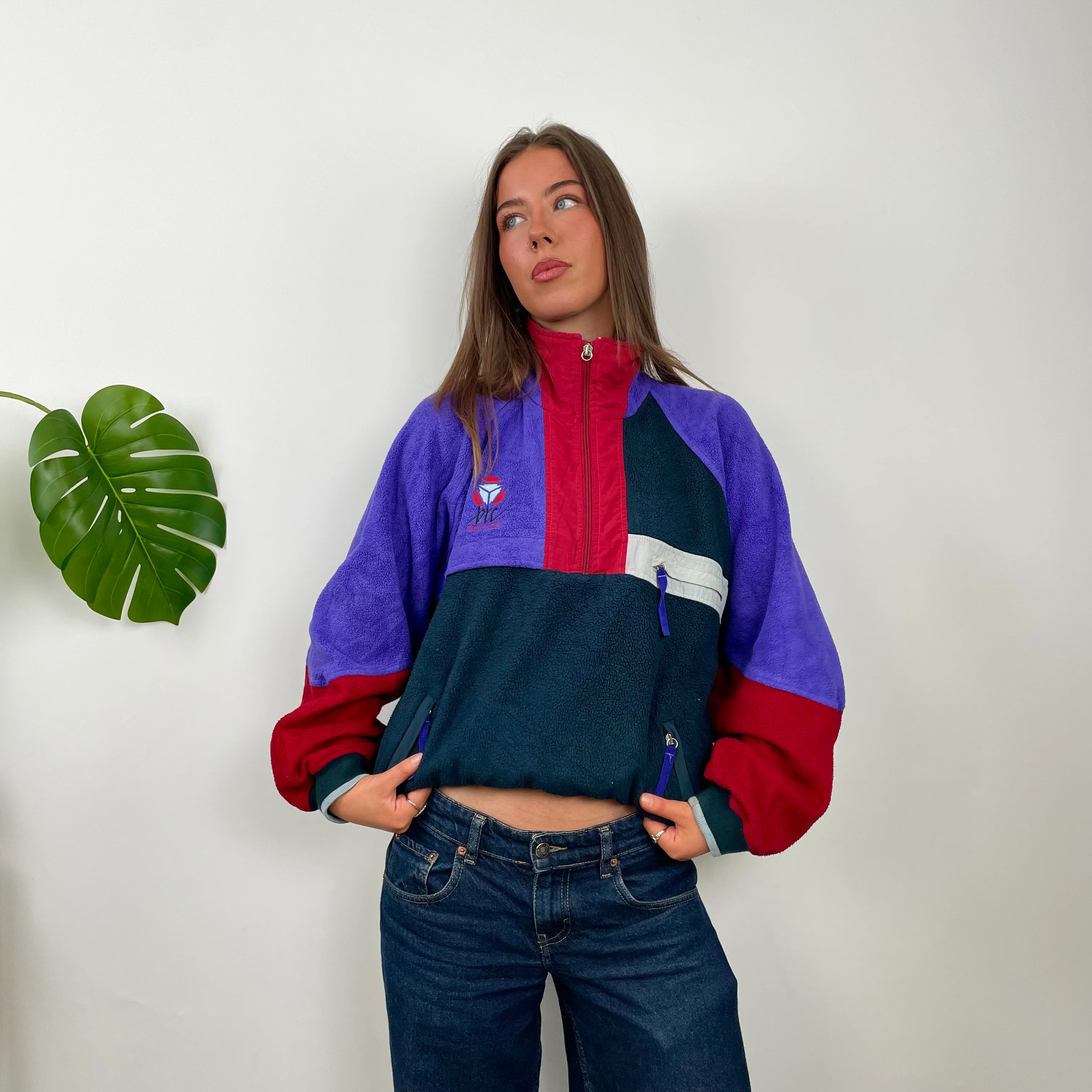 Adidas Colour Block Teddy Bear Quarter Zip Up Fleece (M) - Image 5