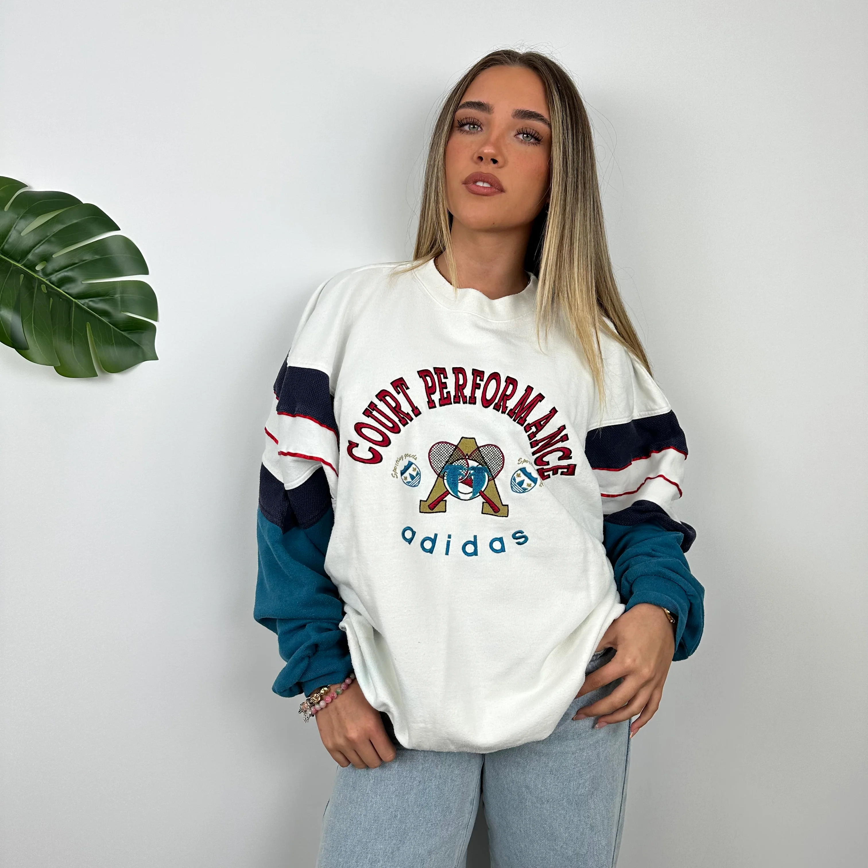 Adidas Court Performance RARE White Embroidered Spell Out Sweatshirt (L) - Image 2