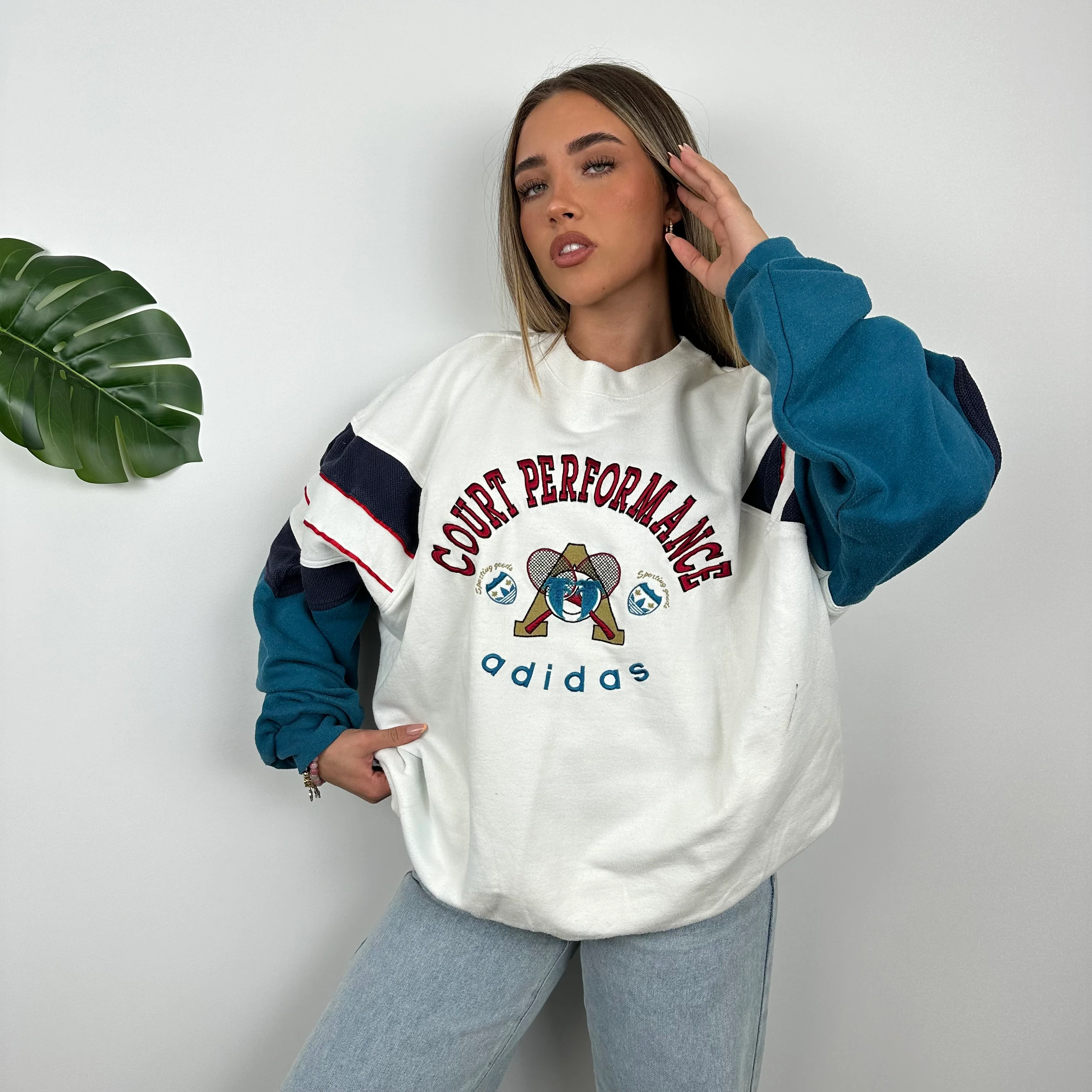 Adidas Court Performance RARE White Embroidered Spell Out Sweatshirt (L) - Image 3