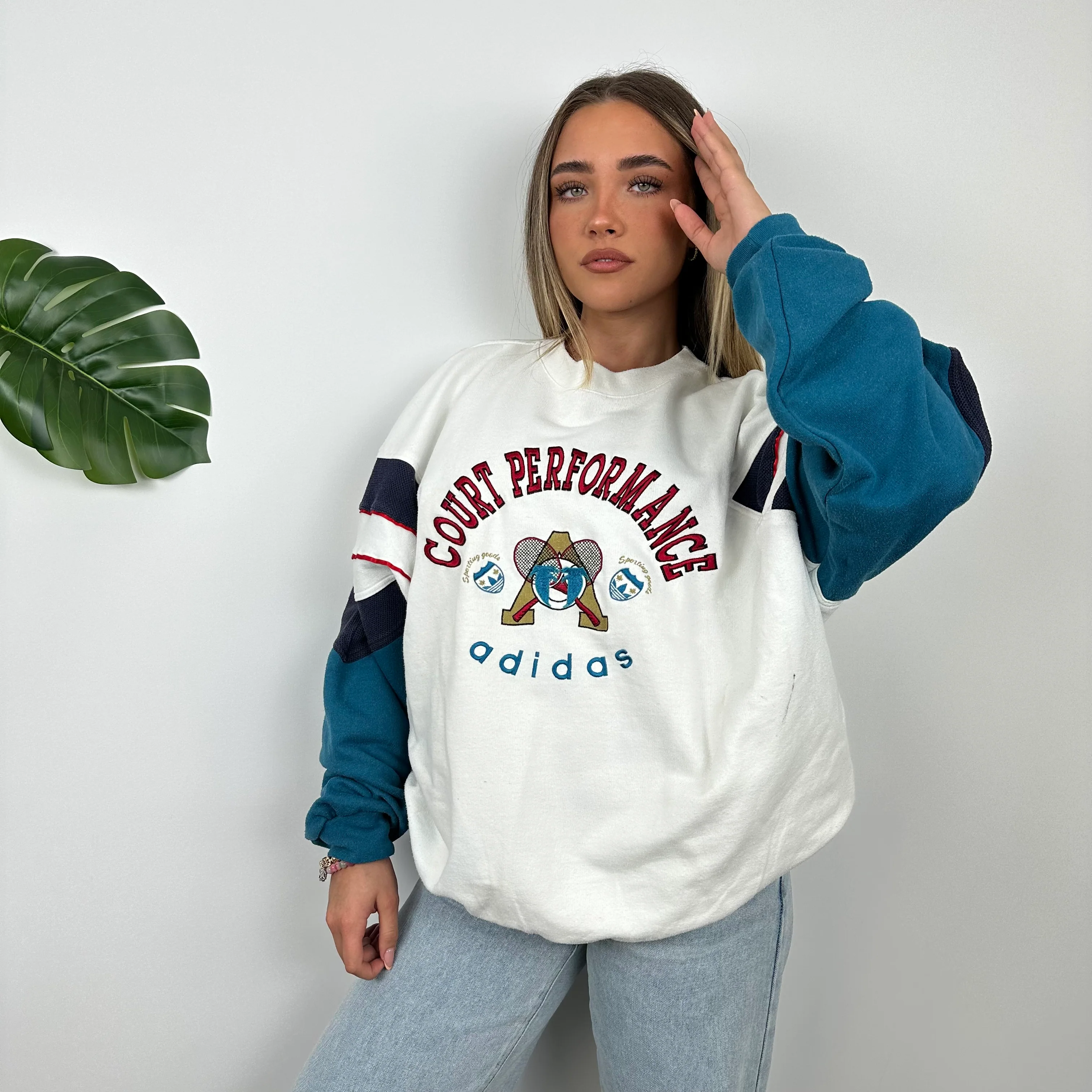 Adidas Court Performance RARE White Embroidered Spell Out Sweatshirt (L) - Image 7