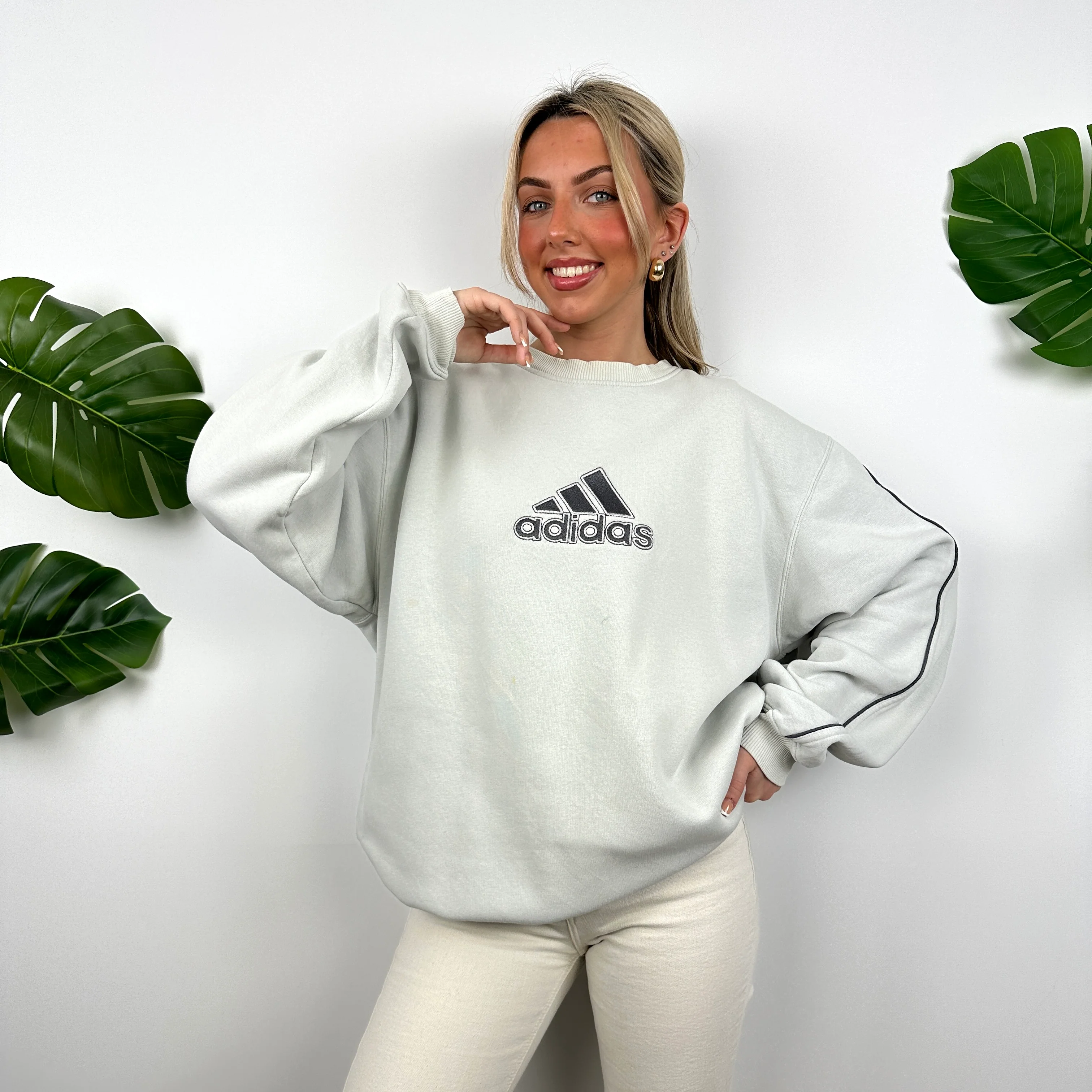 Adidas Grey Embroidered Spell Out Sweatshirt (L) - Image 2