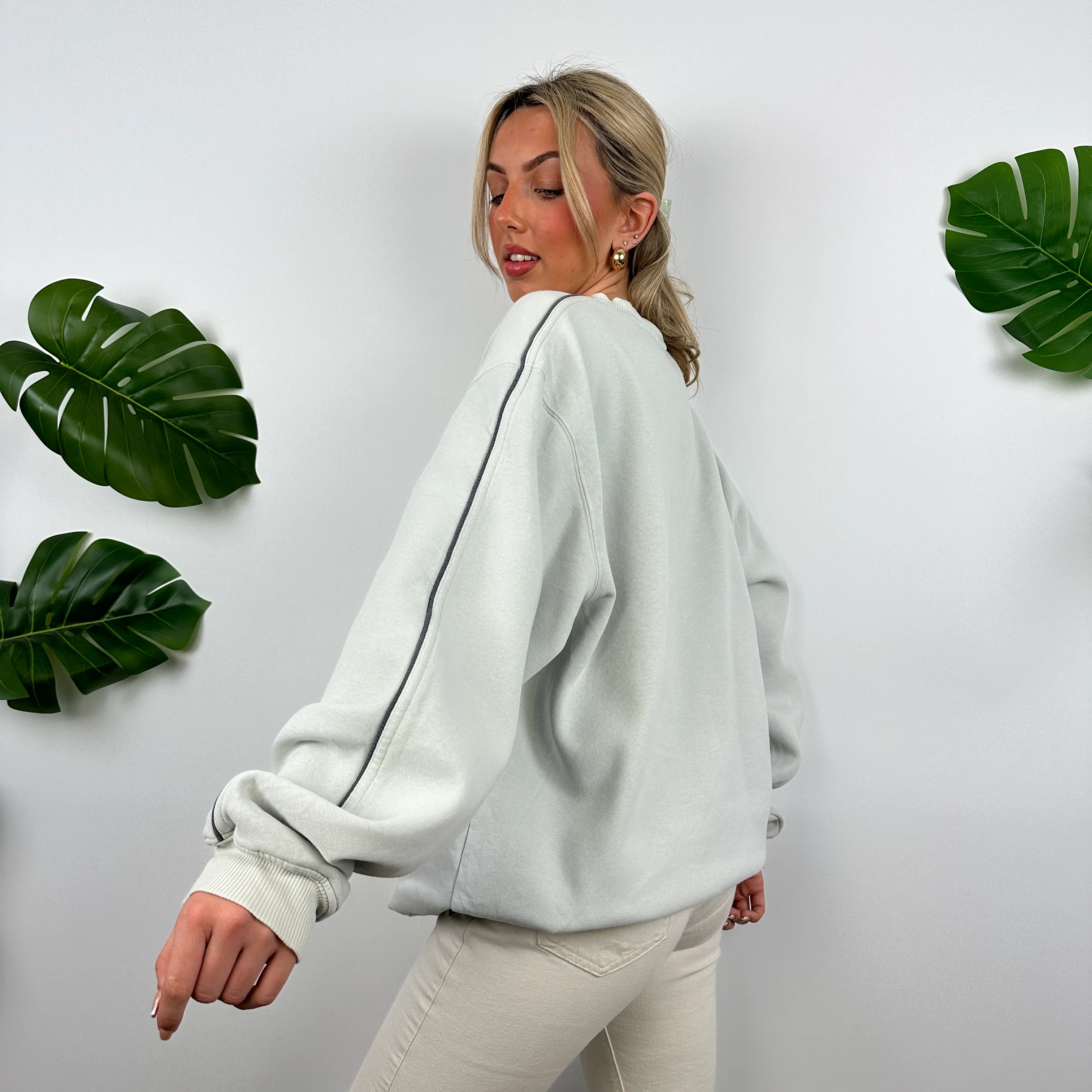 Adidas Grey Embroidered Spell Out Sweatshirt (L) - Image 3