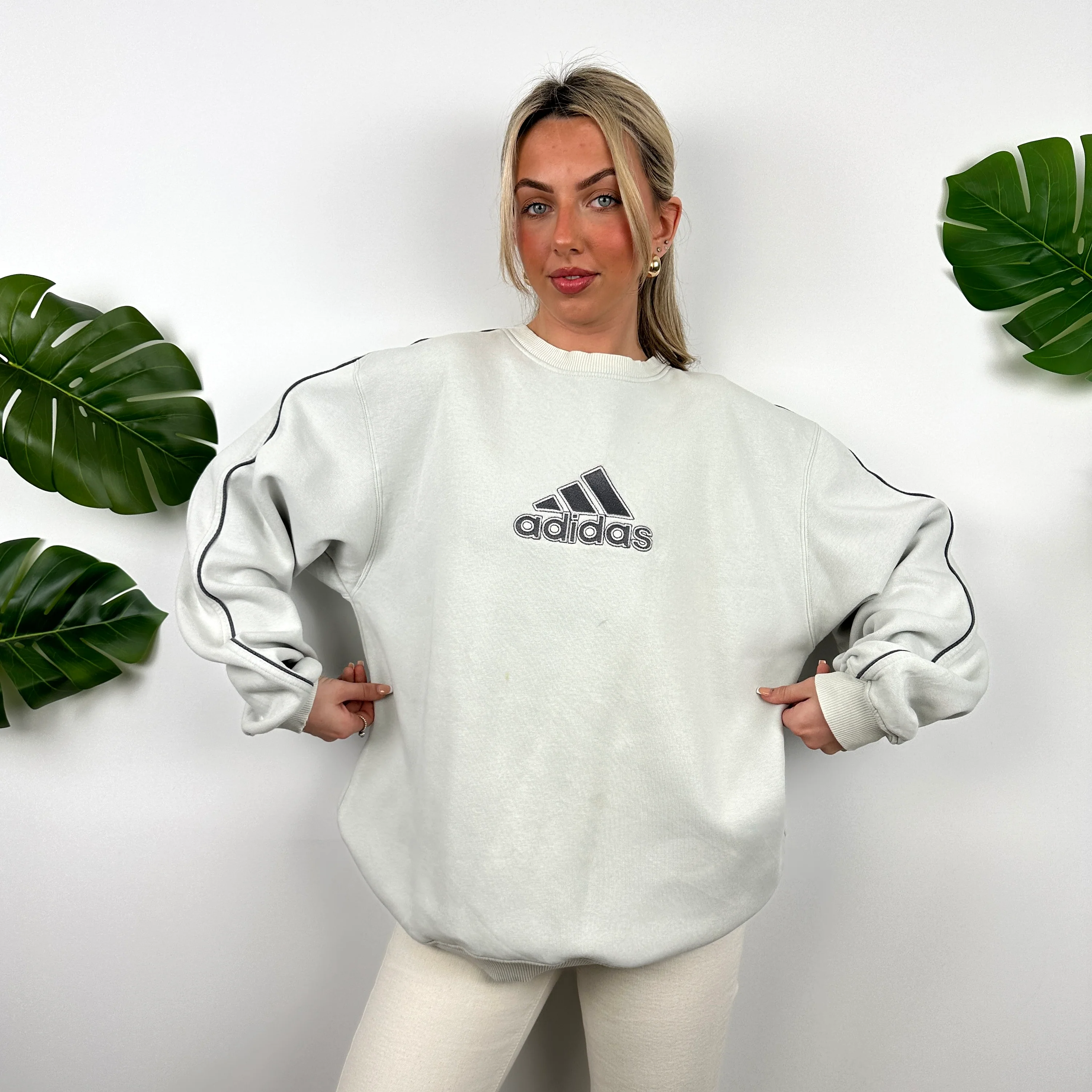 Adidas Grey Embroidered Spell Out Sweatshirt (L) - Image 4