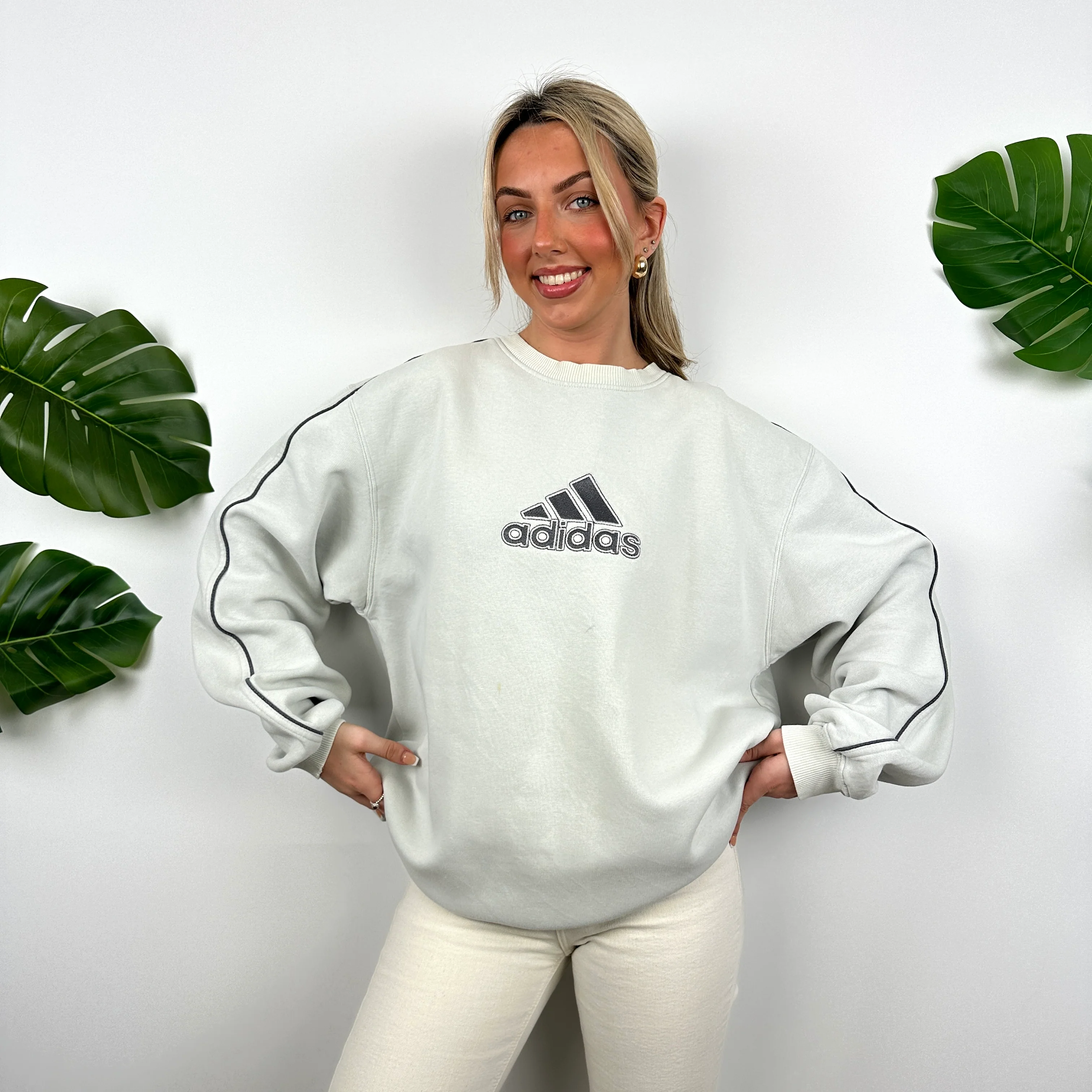 Adidas Grey Embroidered Spell Out Sweatshirt (L) - Image 5