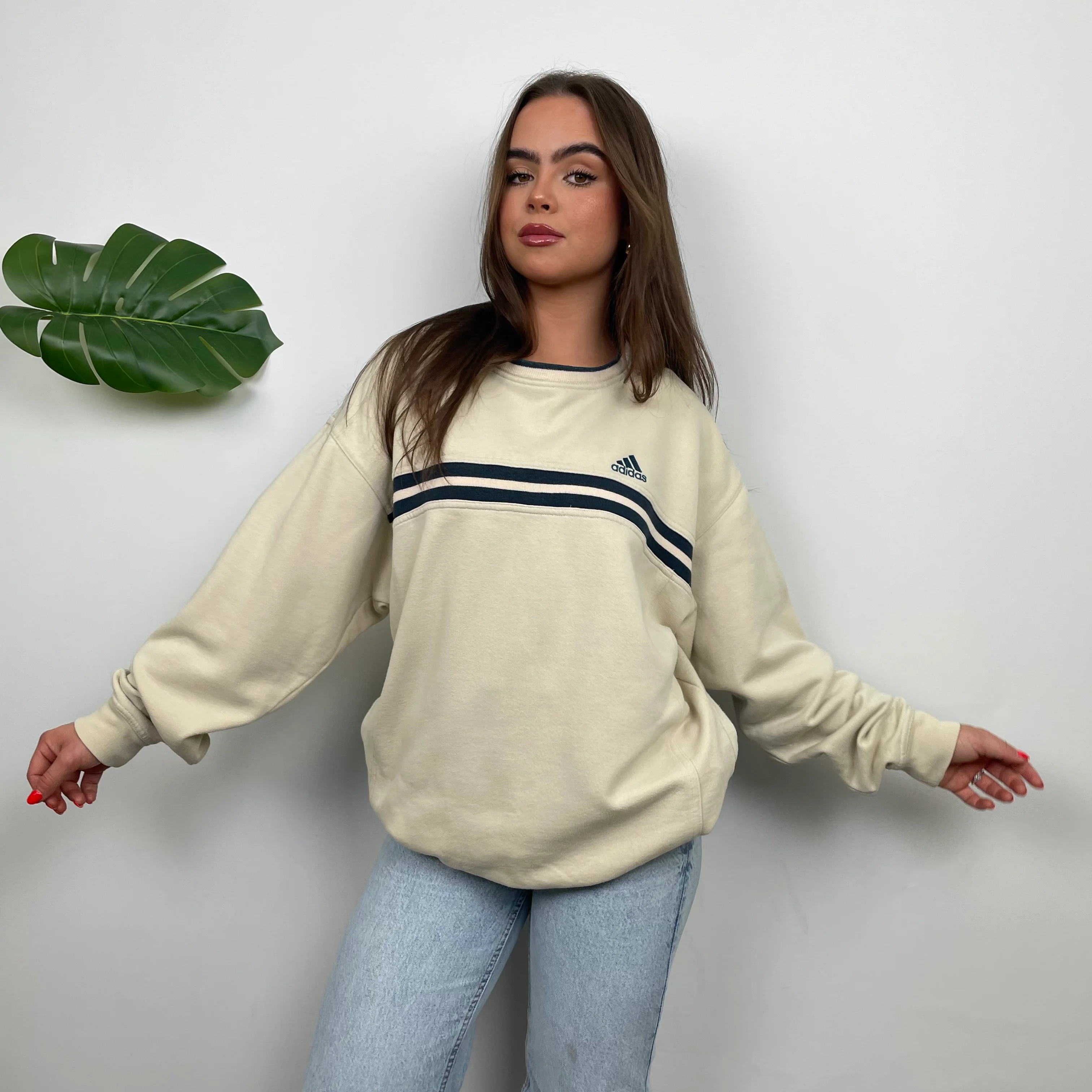 Adidas Cream Embroidered Spell Out Sweatshirt (L) - Image 10