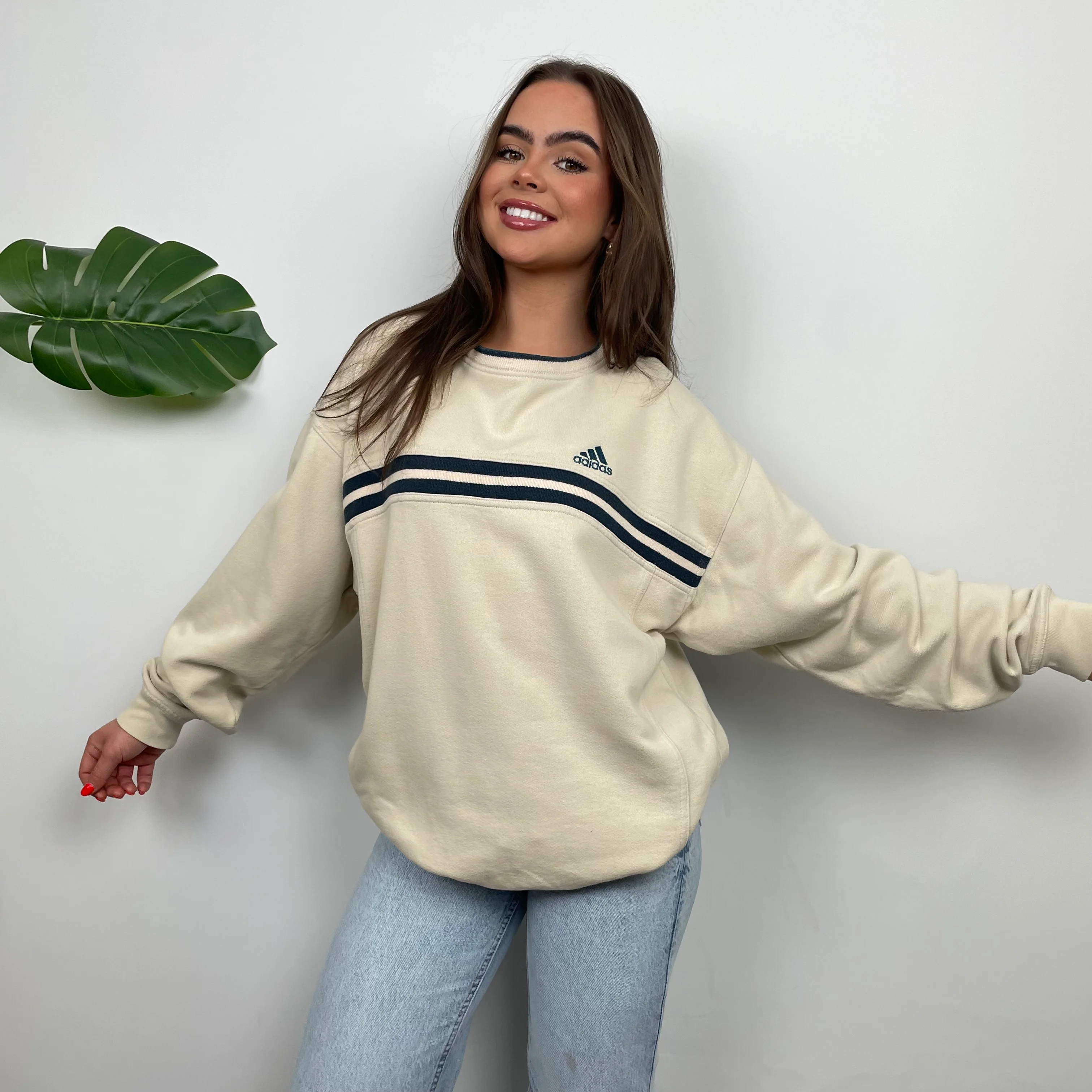 Adidas Cream Embroidered Spell Out Sweatshirt (L) - Image 2