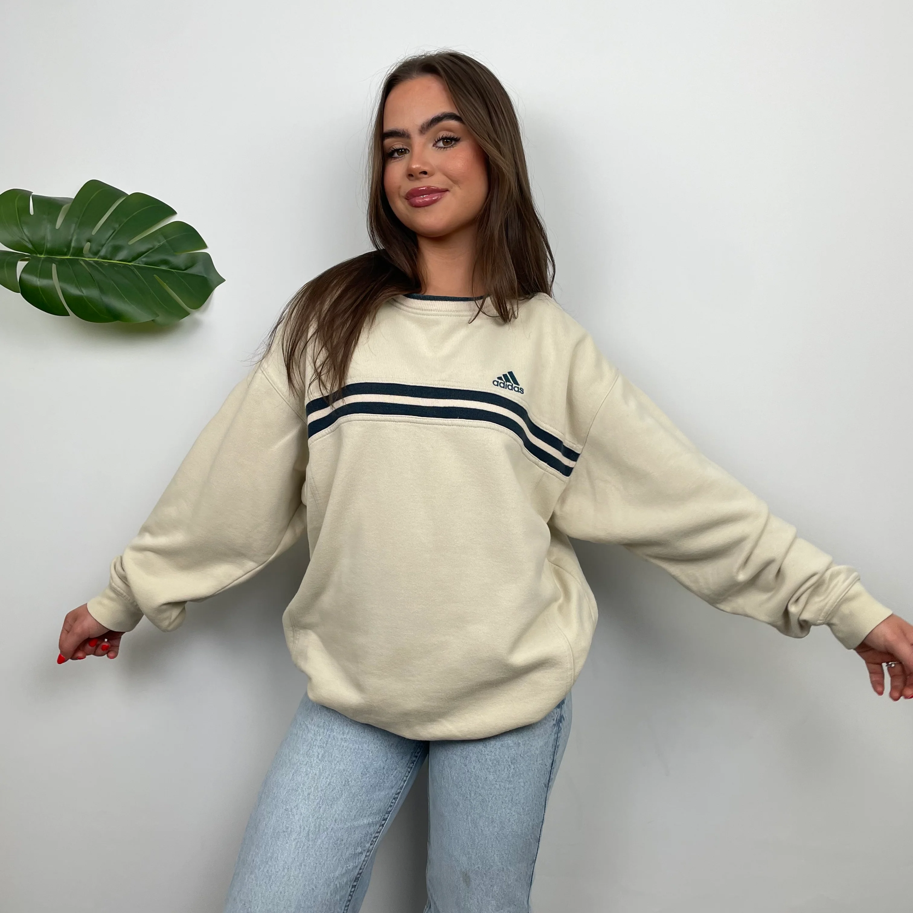 Adidas Cream Embroidered Spell Out Sweatshirt (L) - Image 5