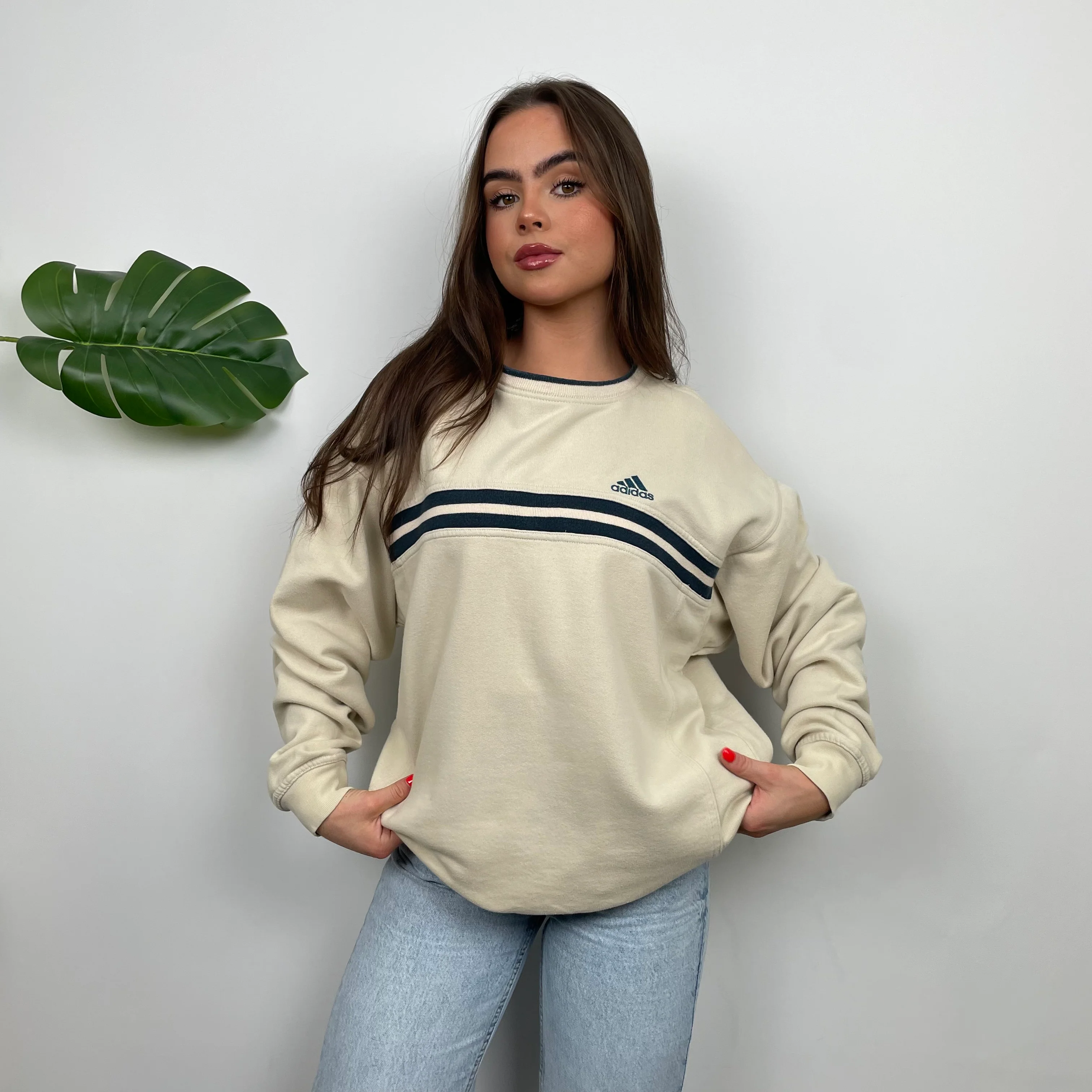 Adidas Cream Embroidered Spell Out Sweatshirt (L) - Image 7