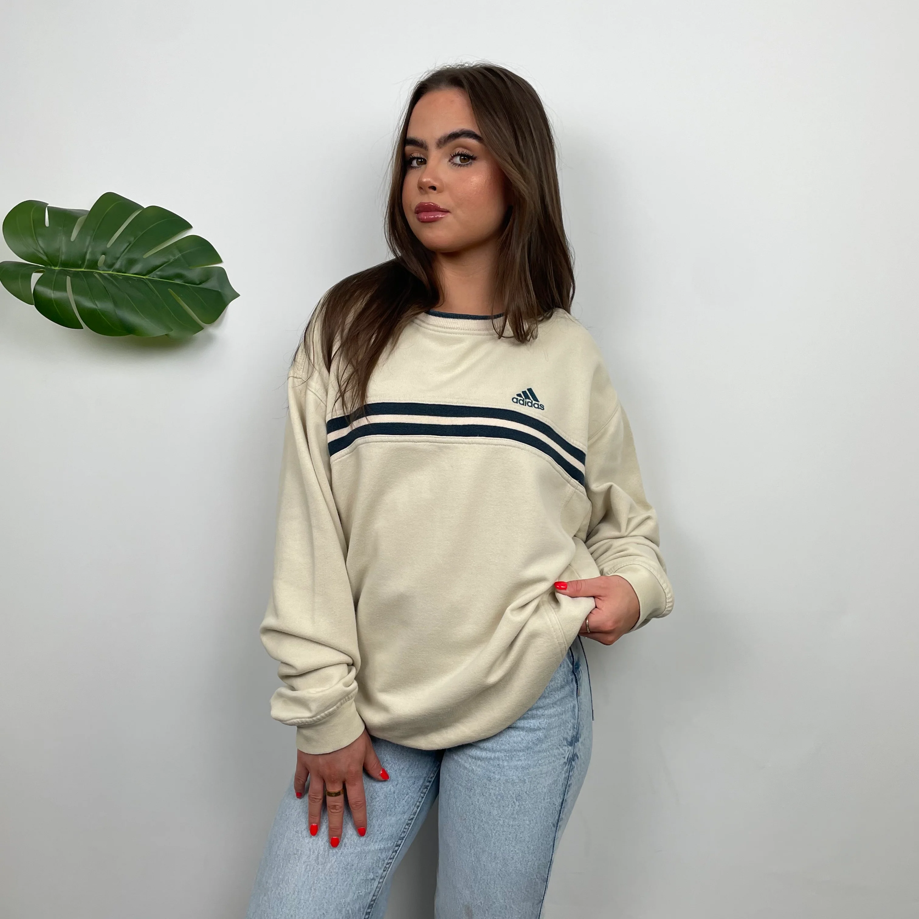 Adidas Cream Embroidered Spell Out Sweatshirt (L) - Image 8