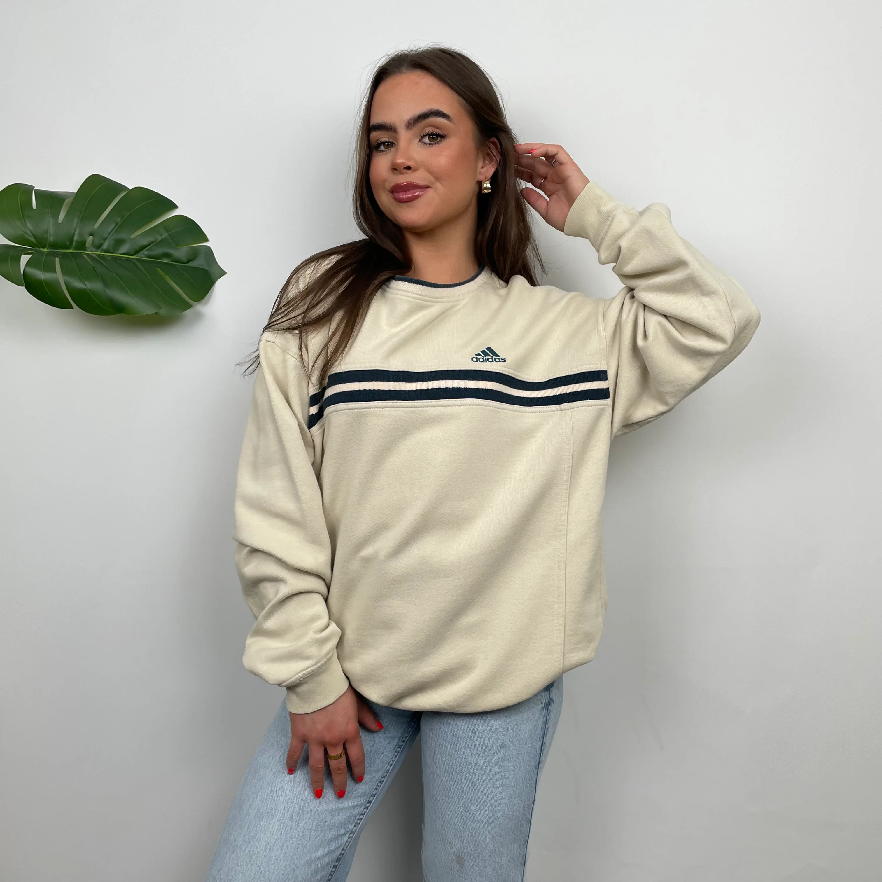Adidas Cream Embroidered Spell Out Sweatshirt (L) - Image 9
