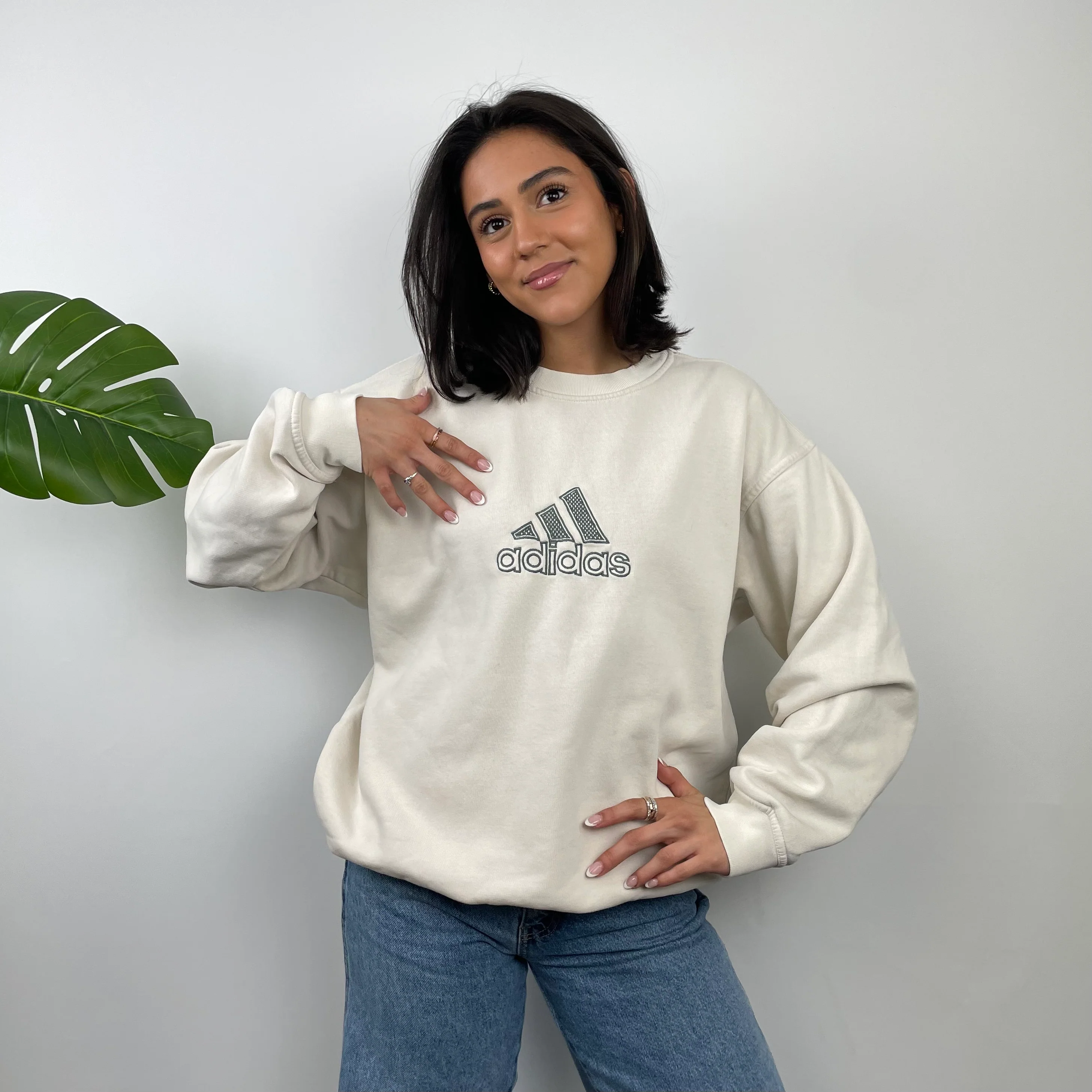 Adidas Cream Embroidered Spell Out Sweatshirt (L) - Image 2