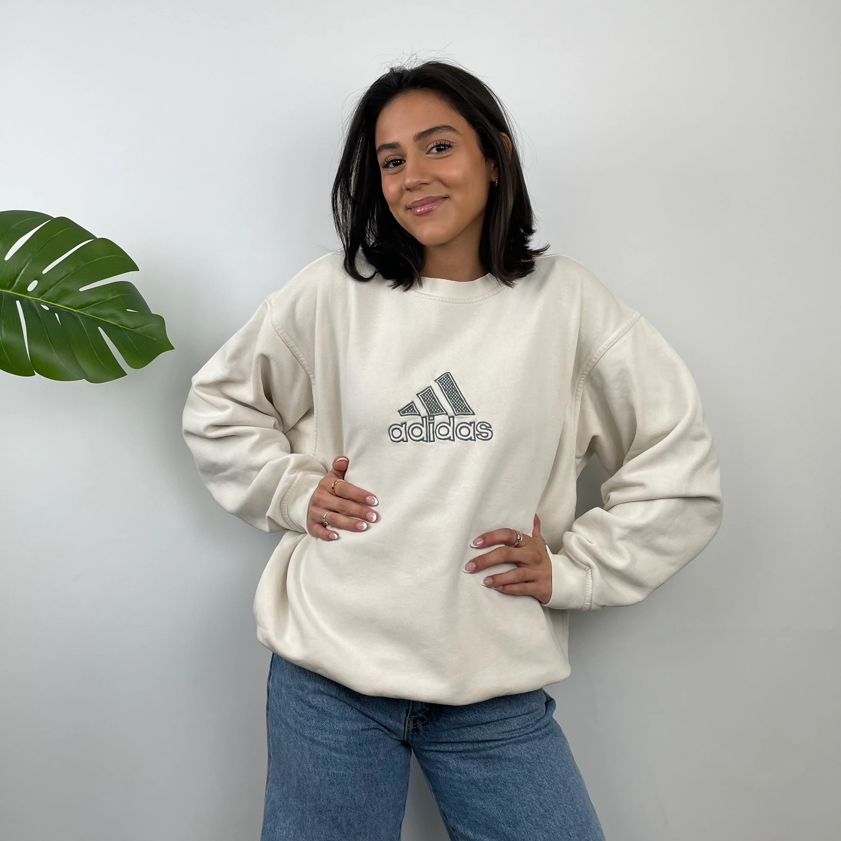 Adidas Cream Embroidered Spell Out Sweatshirt (L) - Image 3