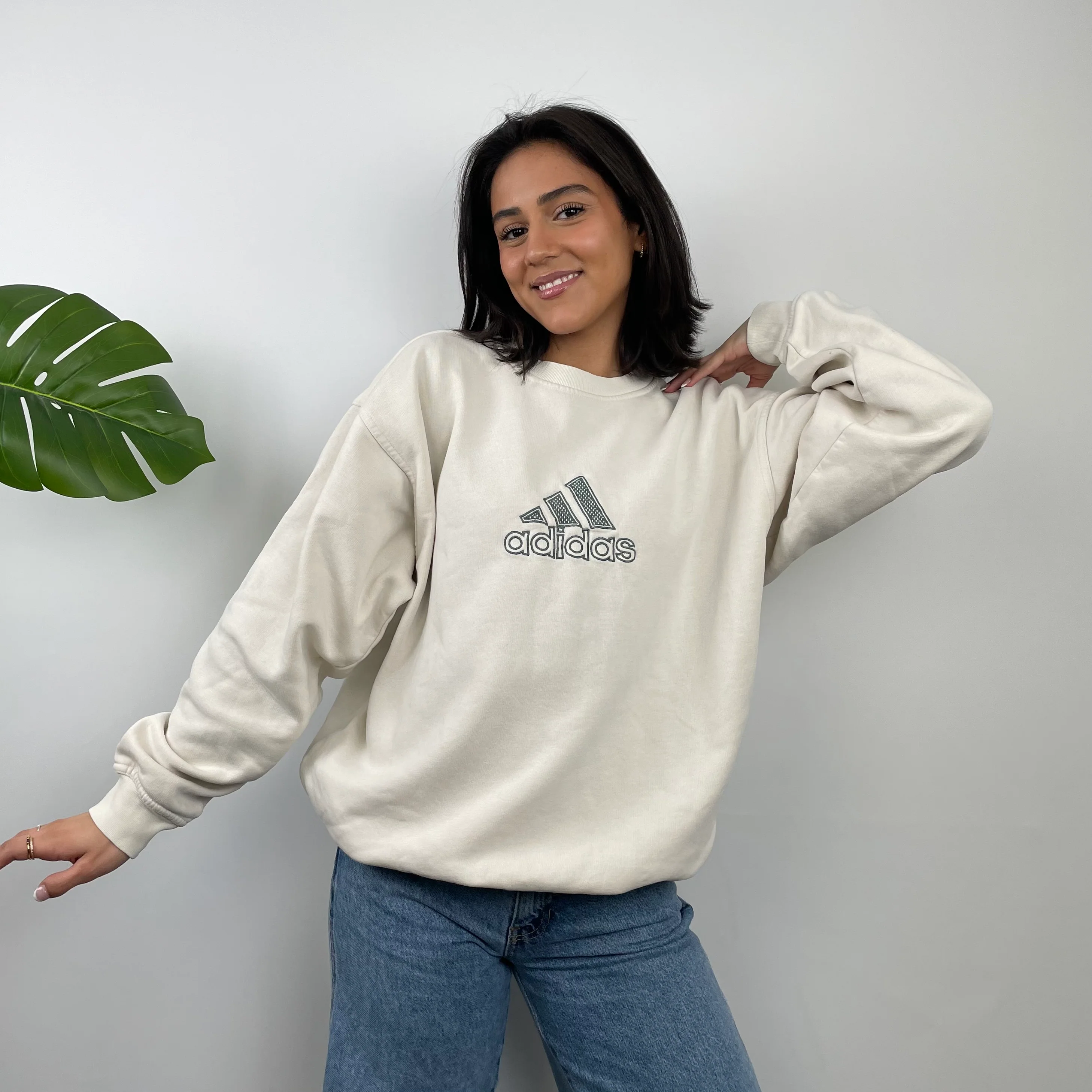 Adidas Cream Embroidered Spell Out Sweatshirt (L) - Image 4