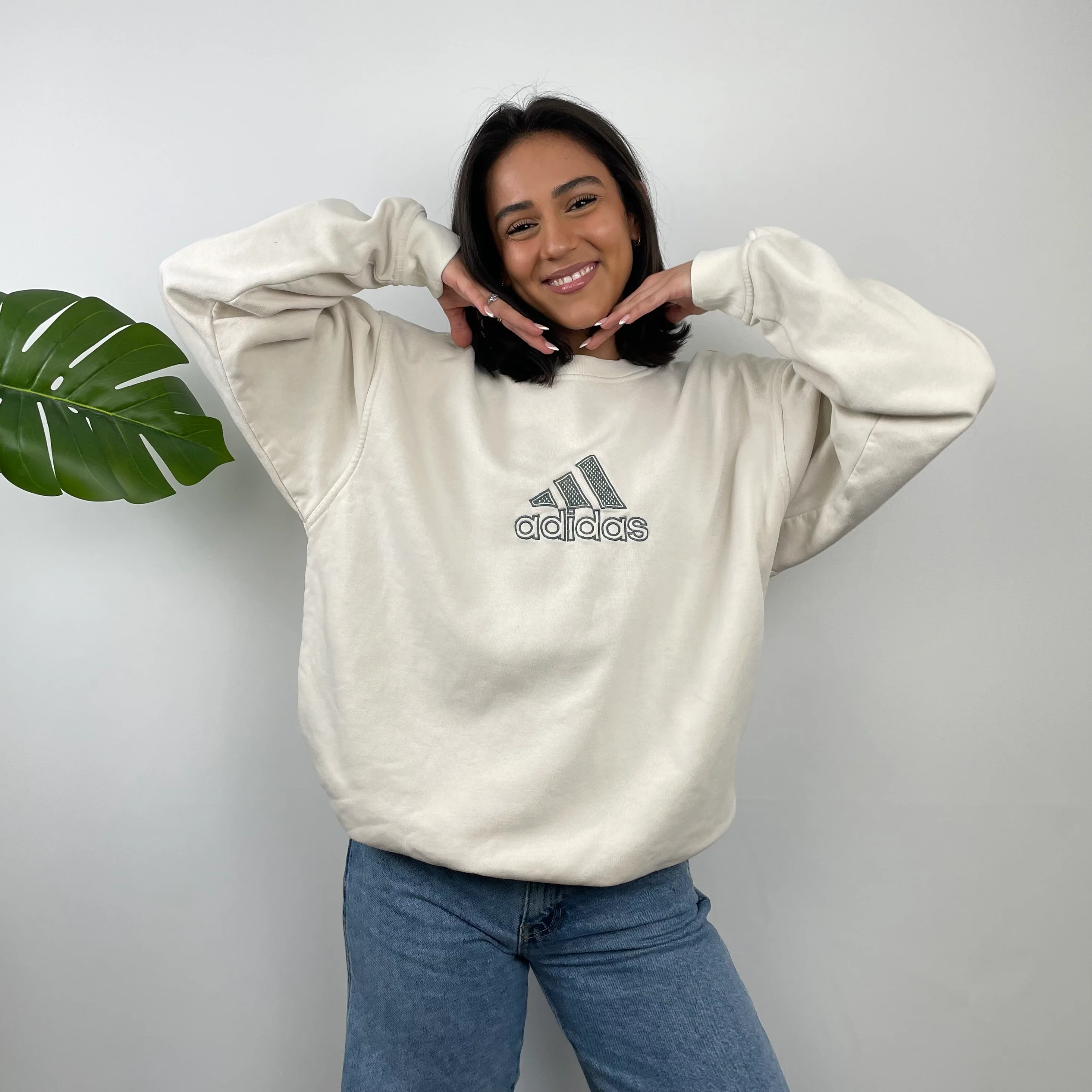 Adidas Cream Embroidered Spell Out Sweatshirt (L) - Image 5