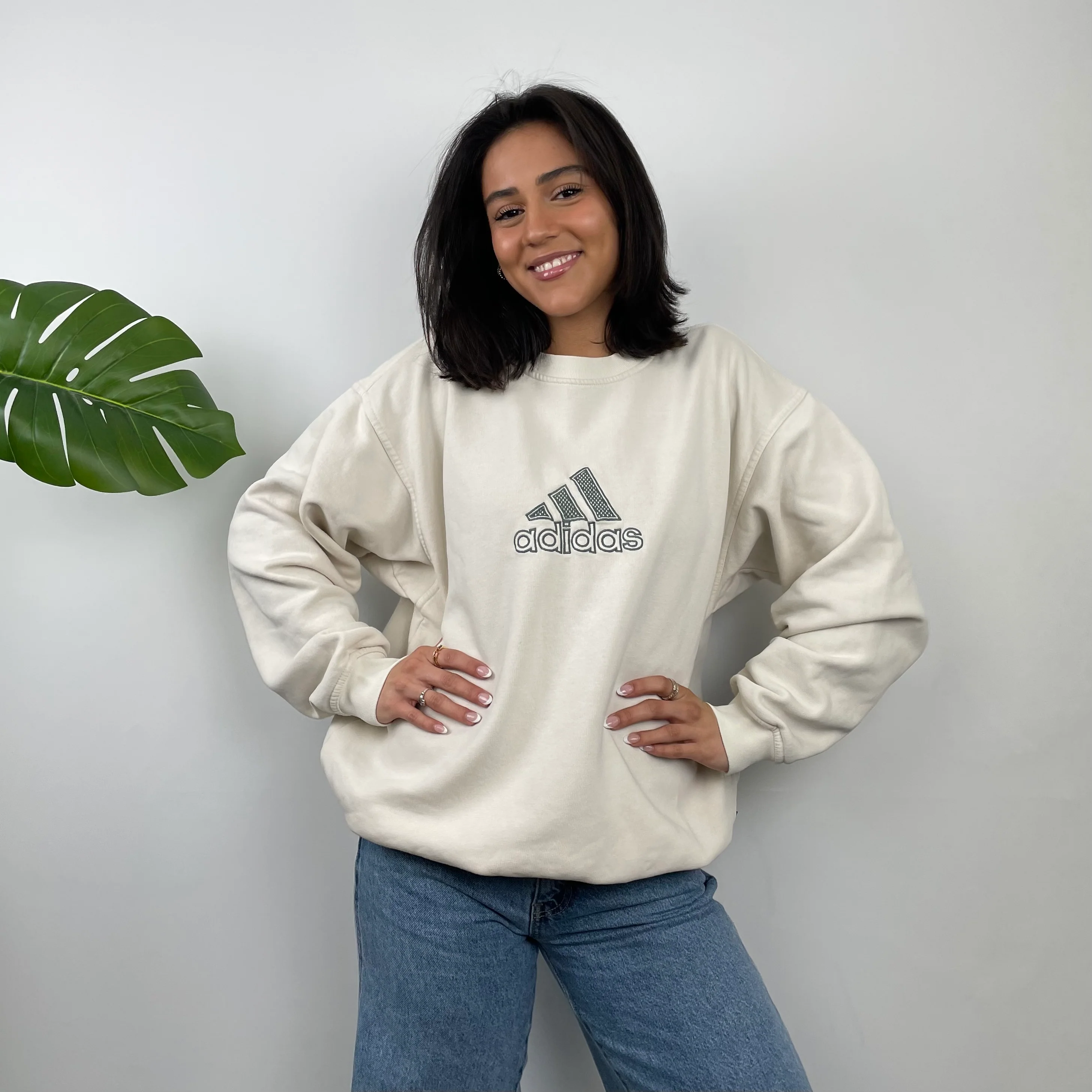 Adidas Cream Embroidered Spell Out Sweatshirt (L) - Image 6