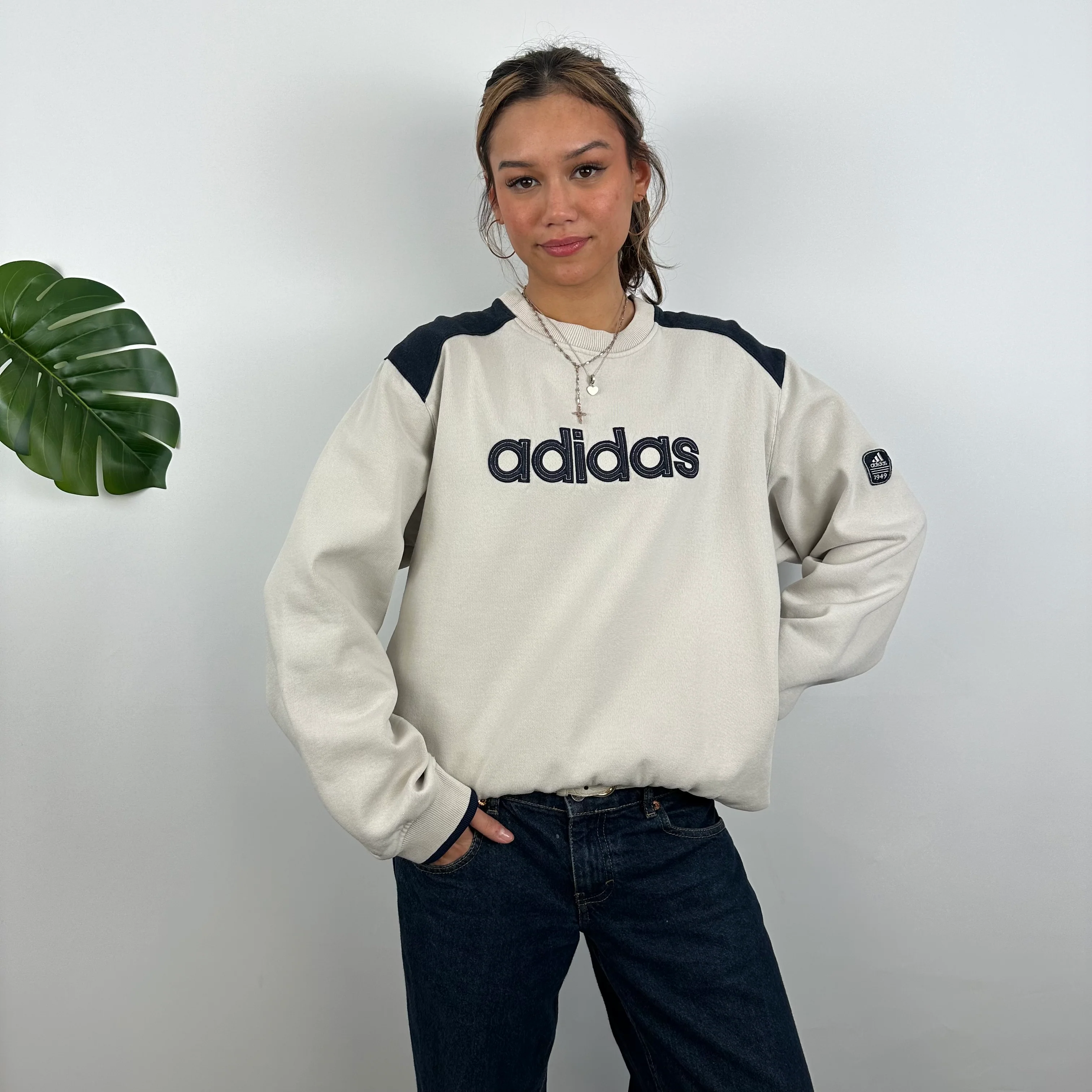 Adidas Cream Embroidered Spell Out Sweatshirt (L) - Image 2