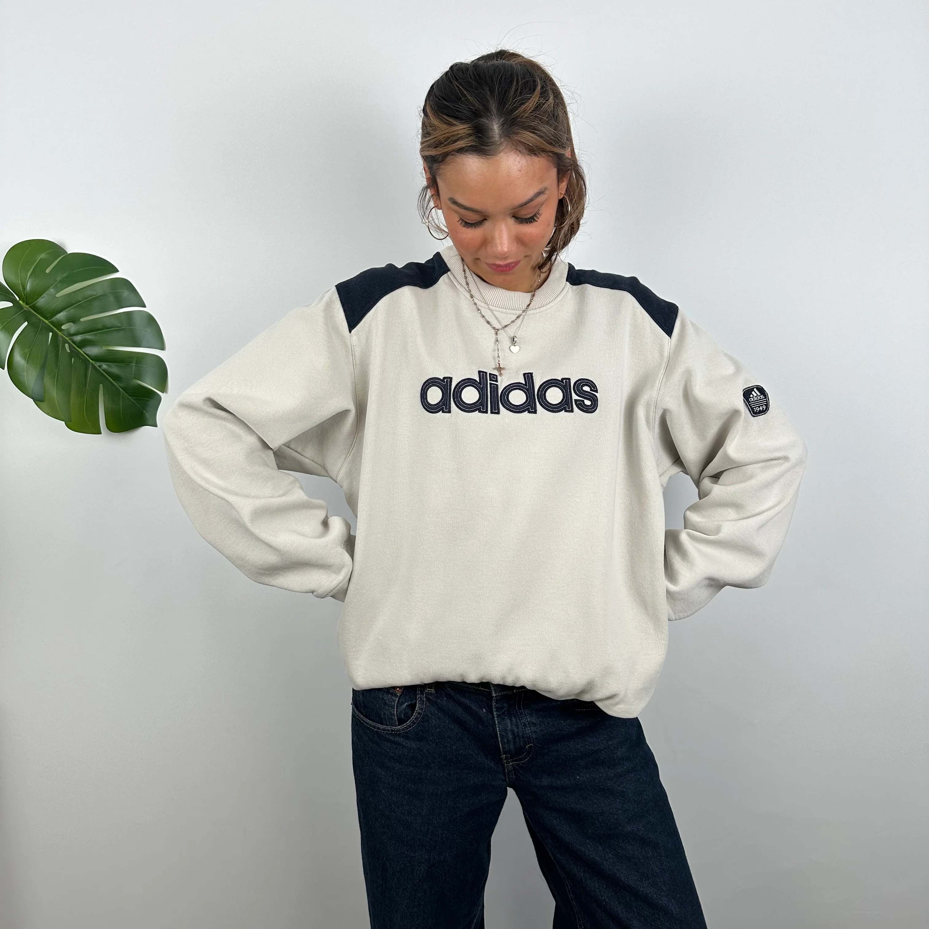 Adidas Cream Embroidered Spell Out Sweatshirt (L) - Image 5