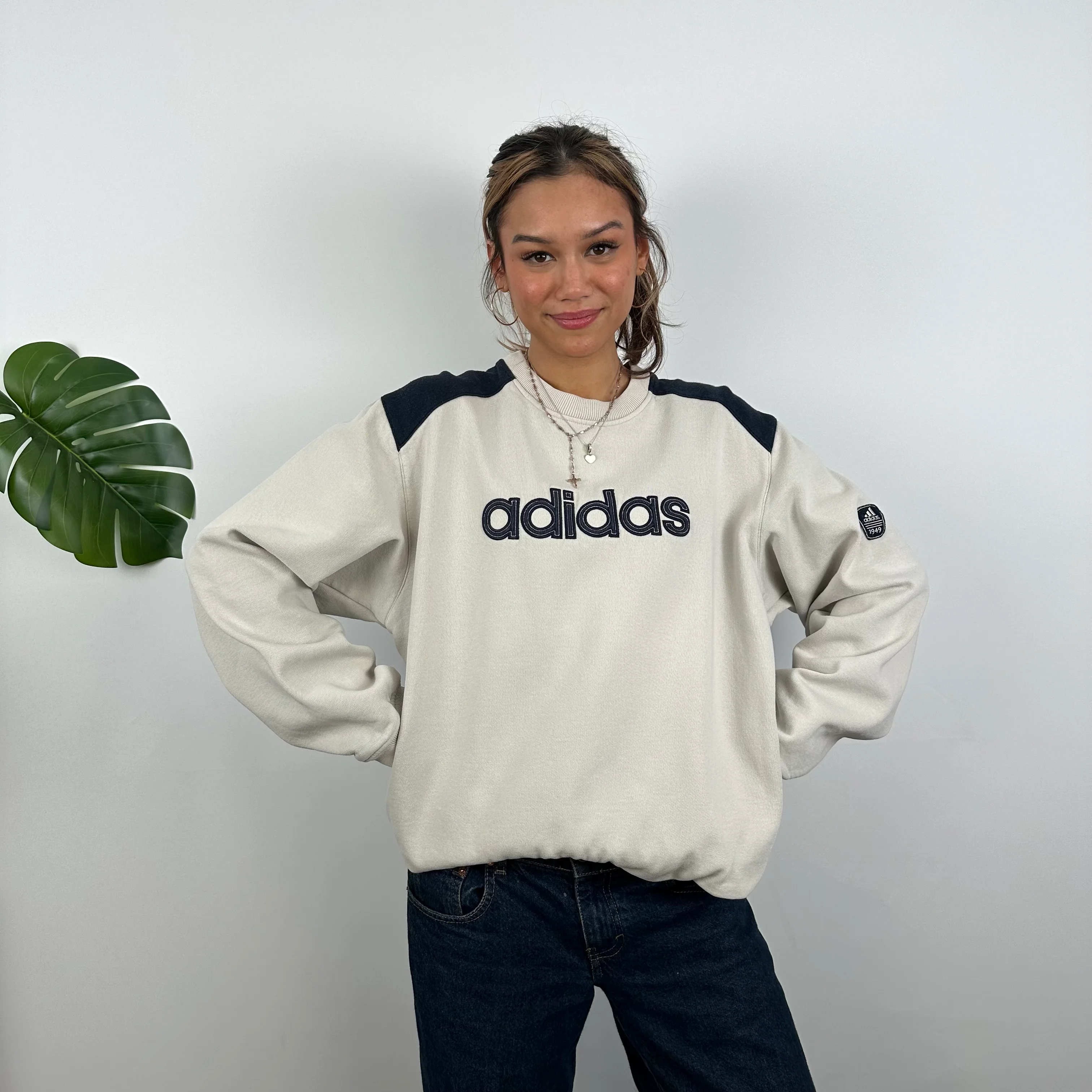 Adidas Cream Embroidered Spell Out Sweatshirt (L) - Image 6