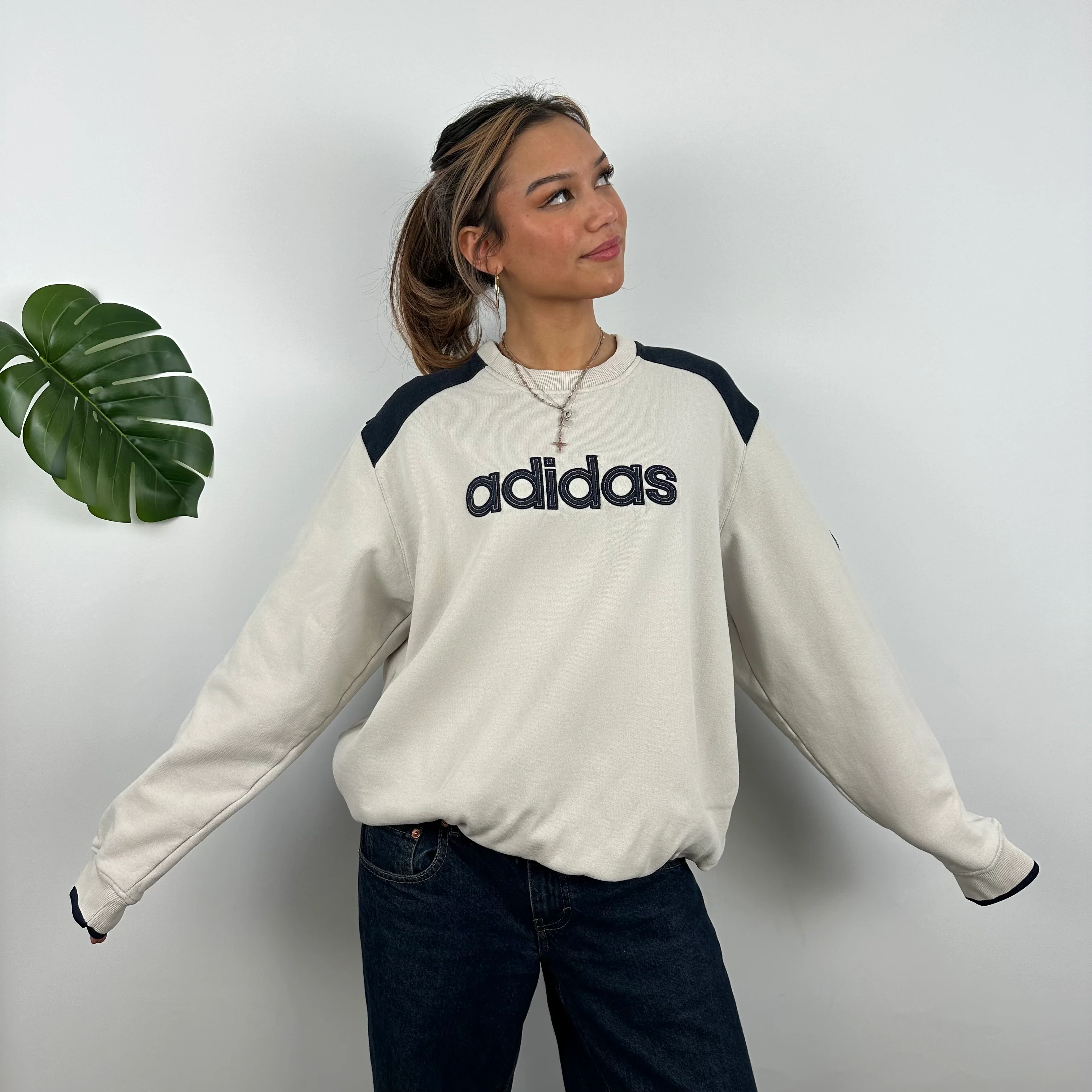 Adidas Cream Embroidered Spell Out Sweatshirt (L) - Image 7
