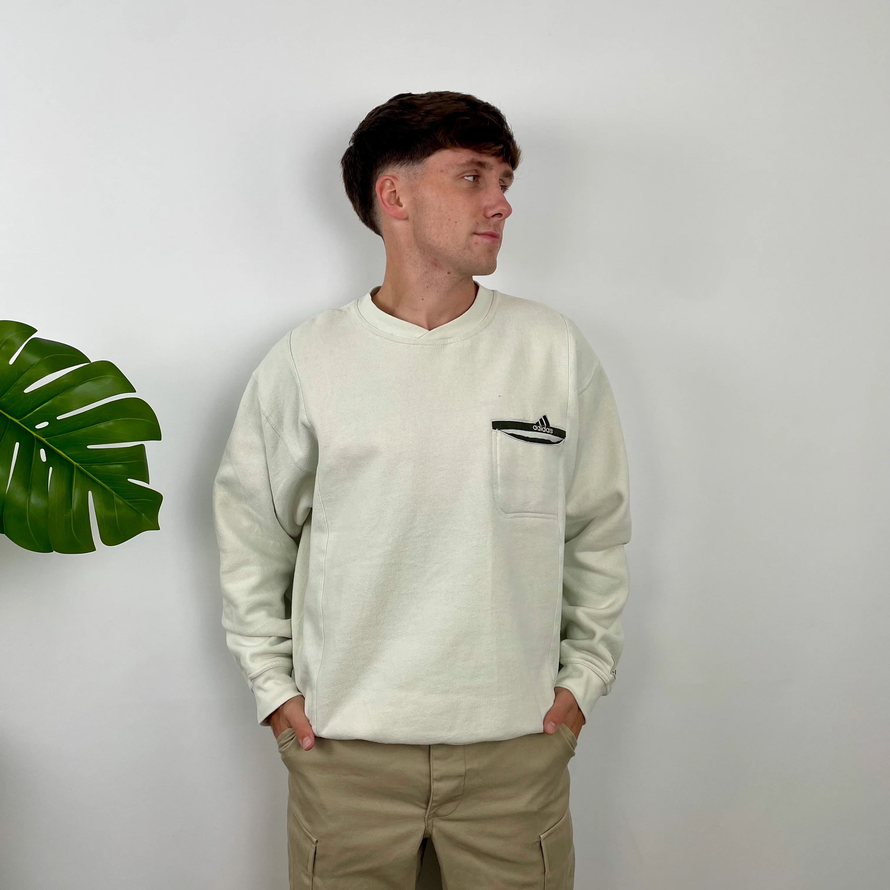 Adidas Cream Embroidered Spell Out Sweatshirt (M) - Image 2