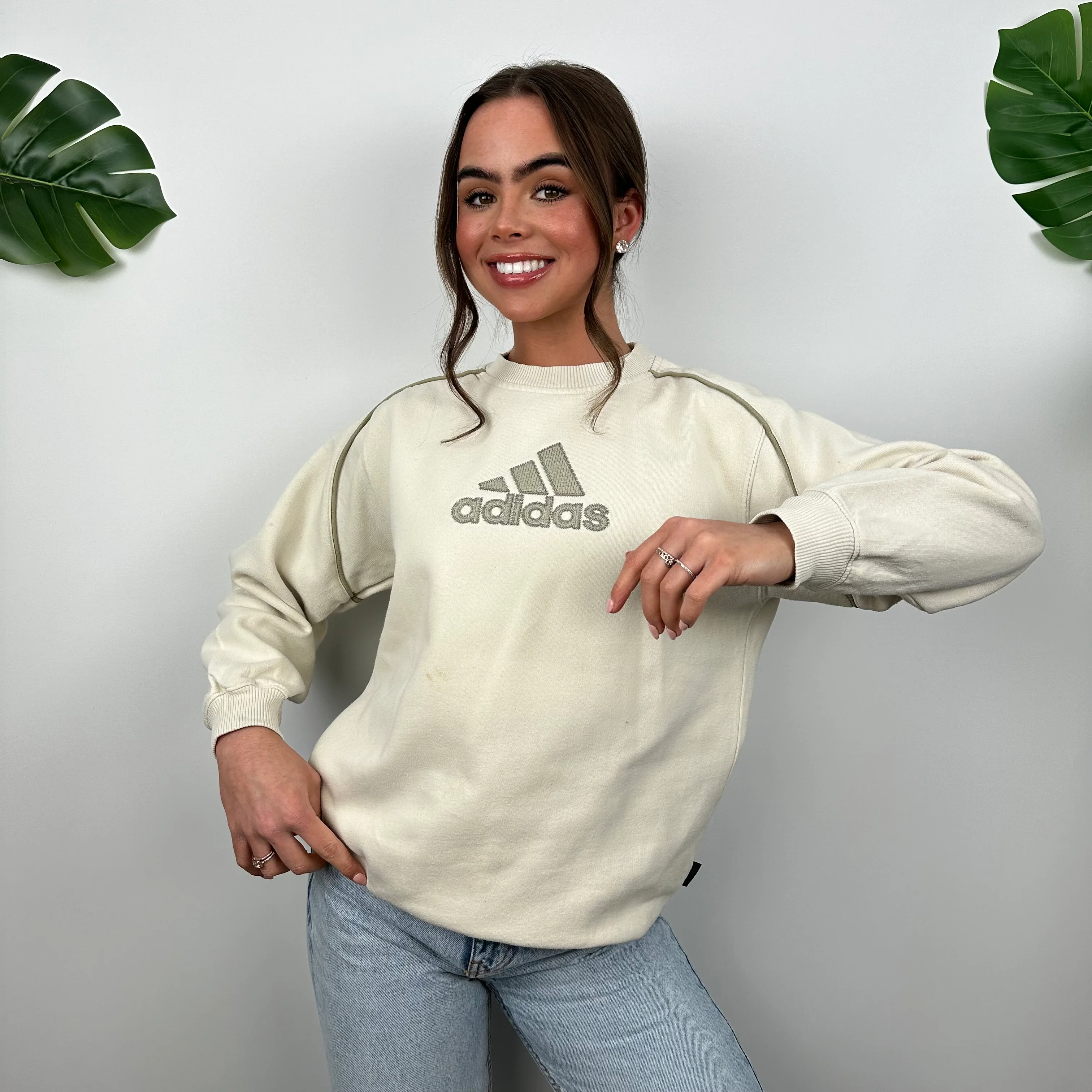 Adidas Cream Embroidered Spell Out Sweatshirt (S) - Image 2
