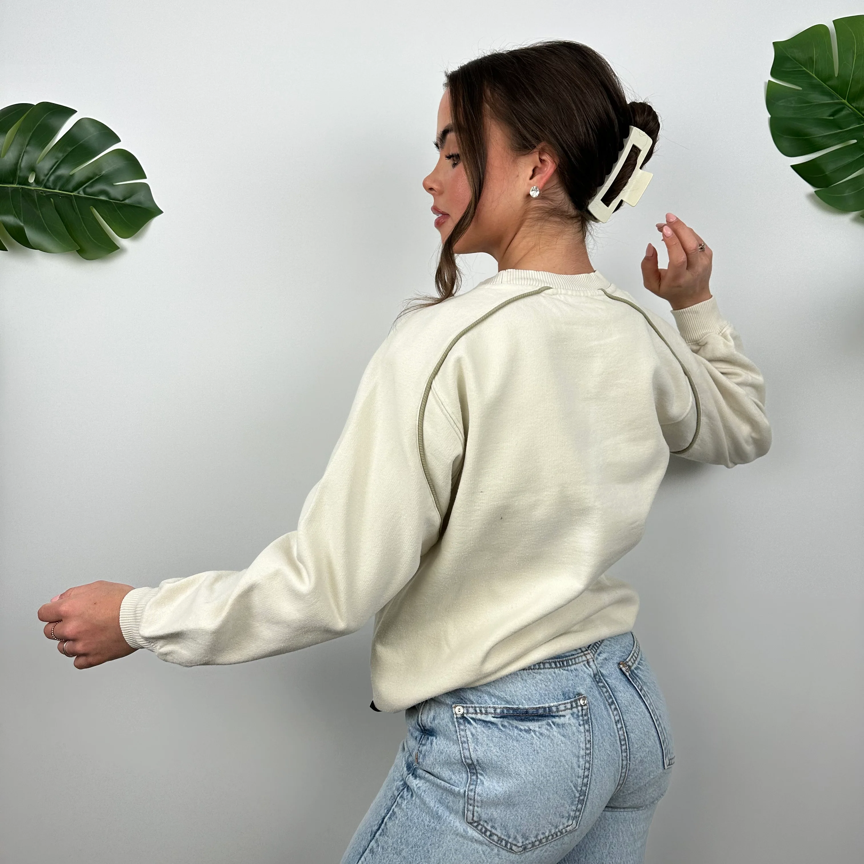 Adidas Cream Embroidered Spell Out Sweatshirt (S) - Image 4