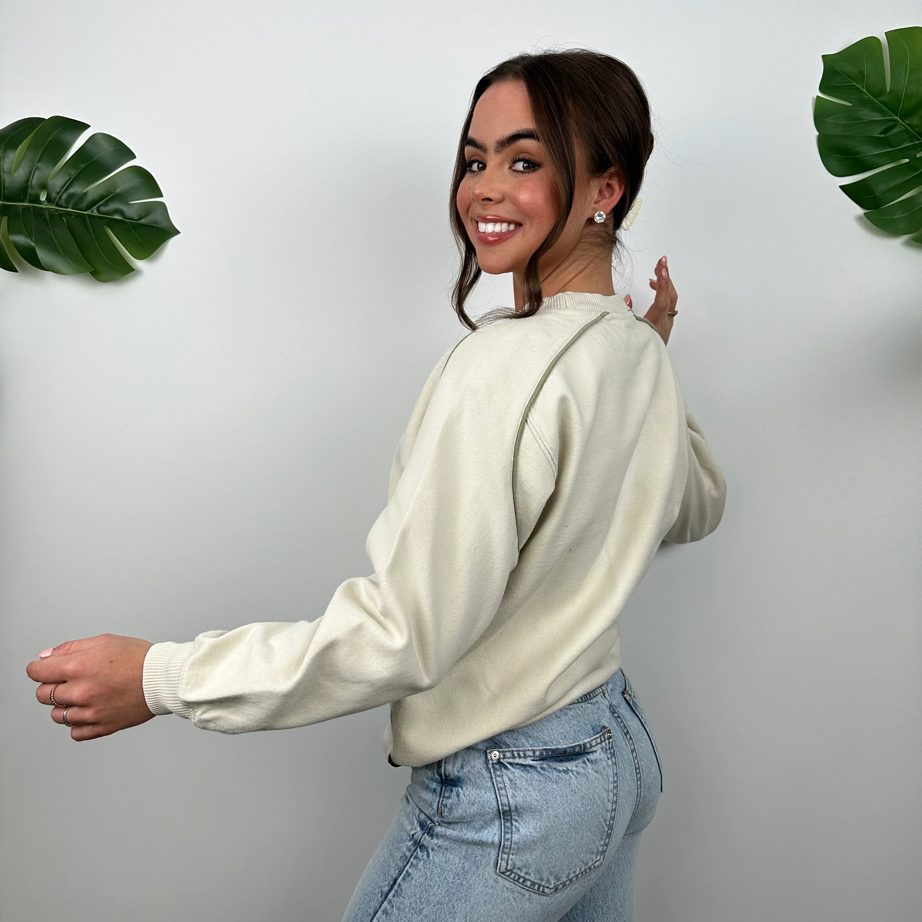 Adidas Cream Embroidered Spell Out Sweatshirt (S) - Image 7