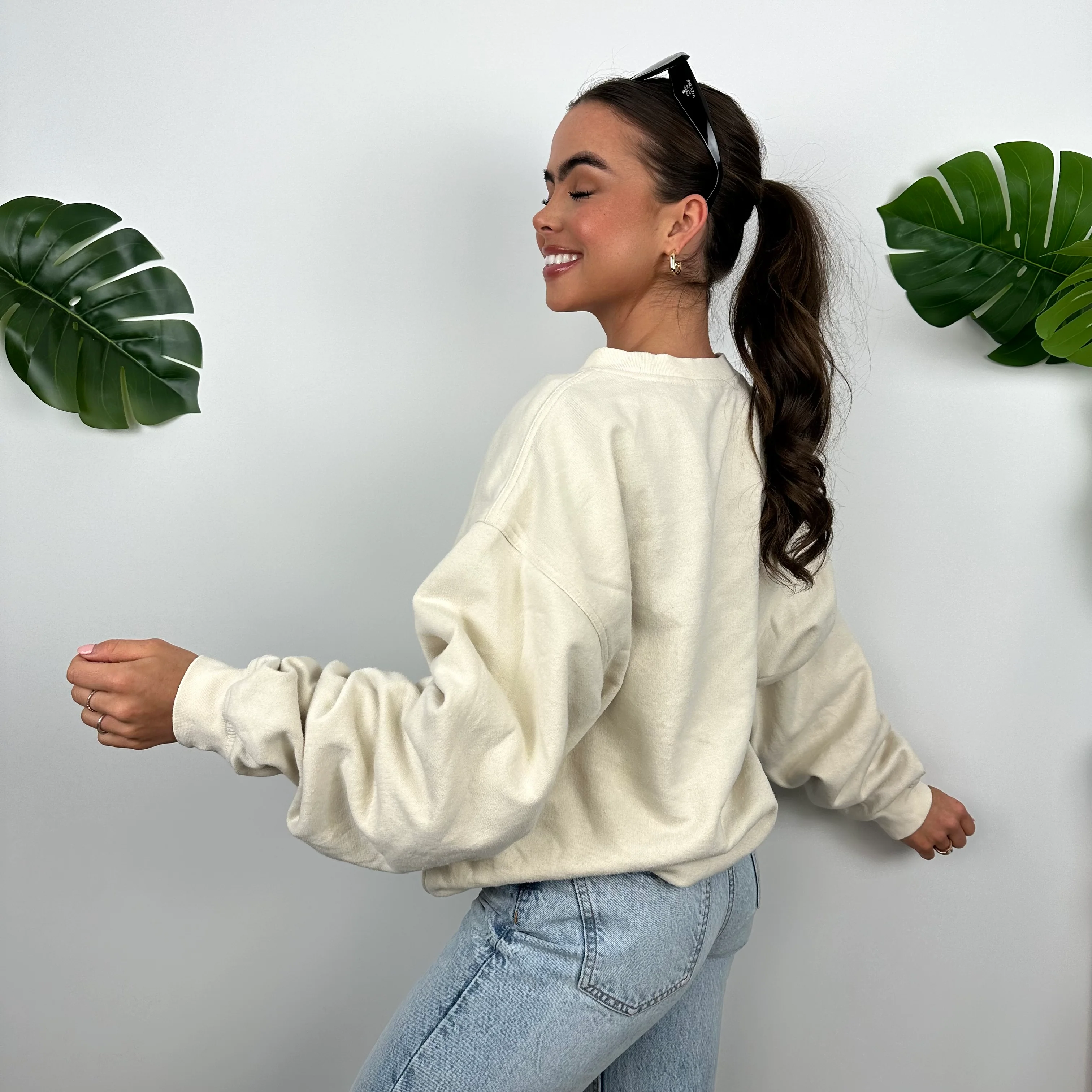 Adidas Cream Embroidered Spell Out Sweatshirt (XL) - Image 4