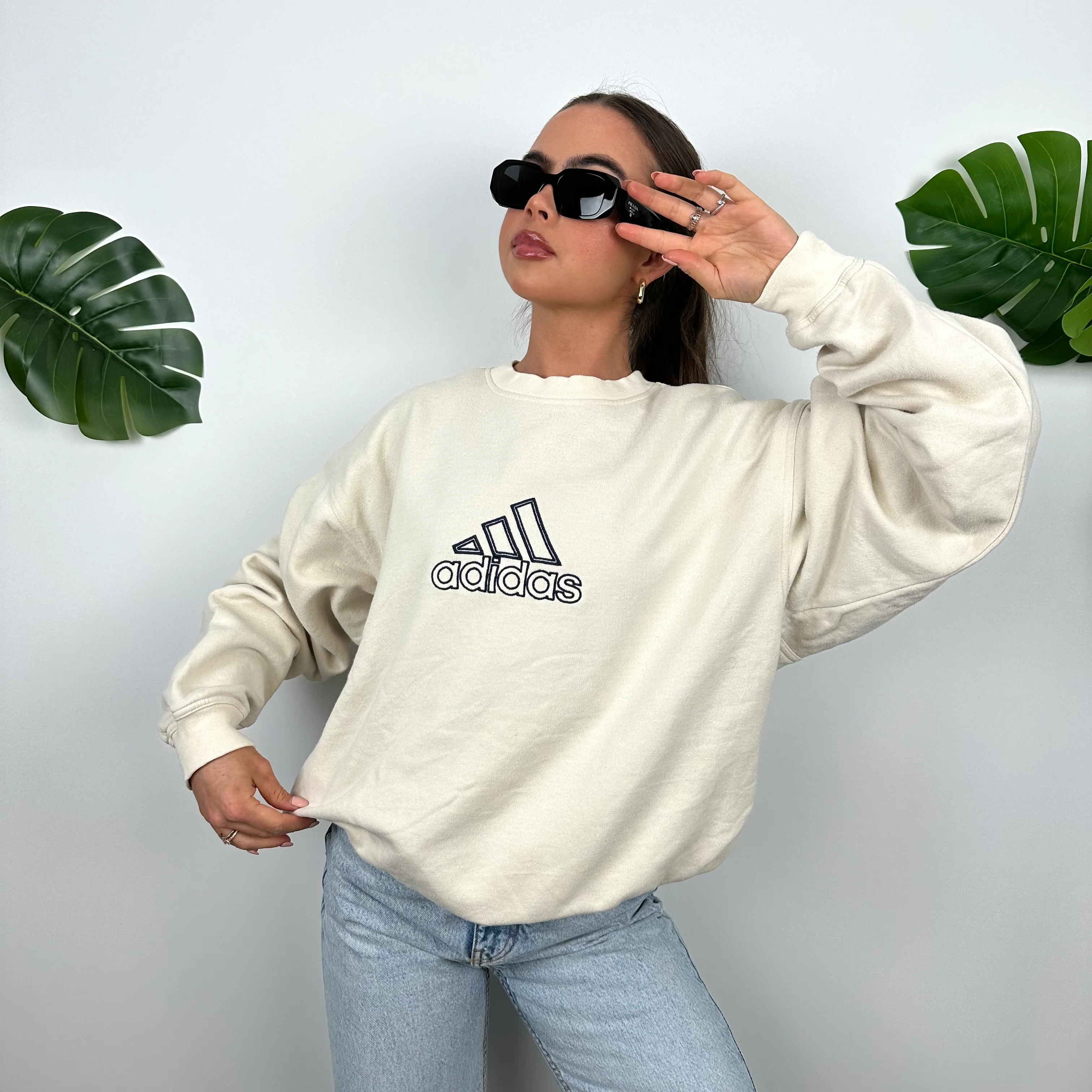 Adidas Cream Embroidered Spell Out Sweatshirt (XL) - Image 6