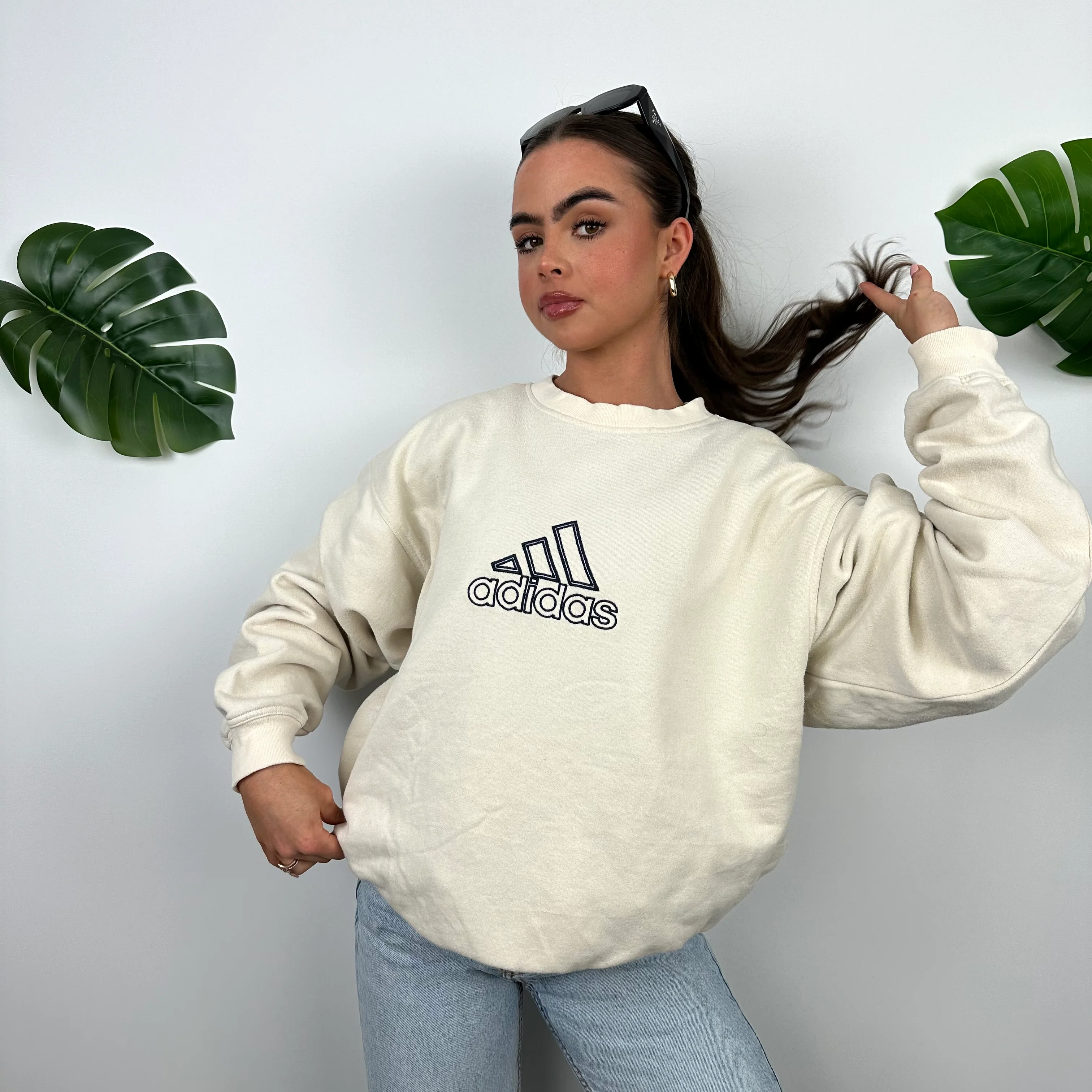 Adidas Cream Embroidered Spell Out Sweatshirt (XL) - Image 7