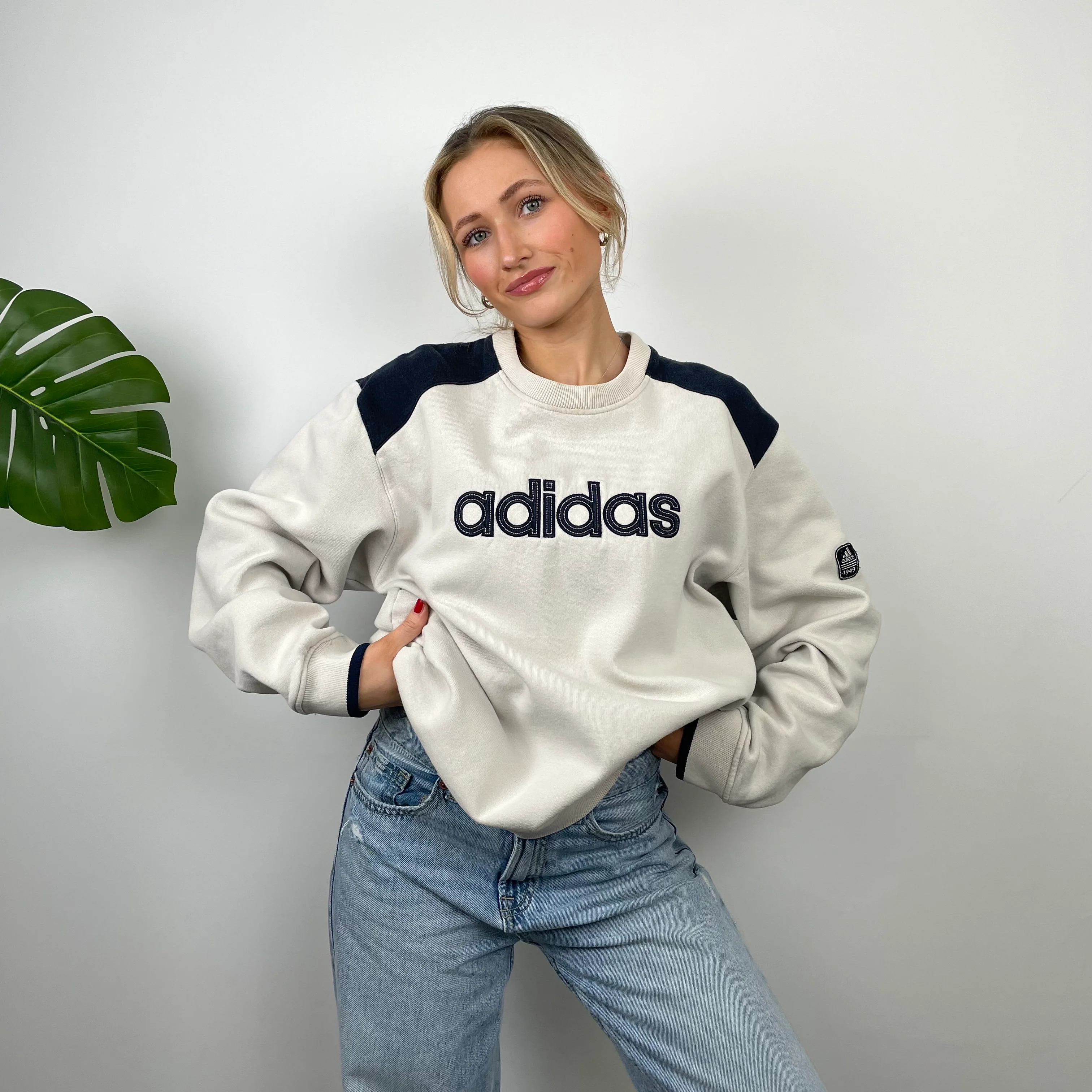 Adidas Cream Embroidered Spell Out Sweatshirt (L) - Image 4