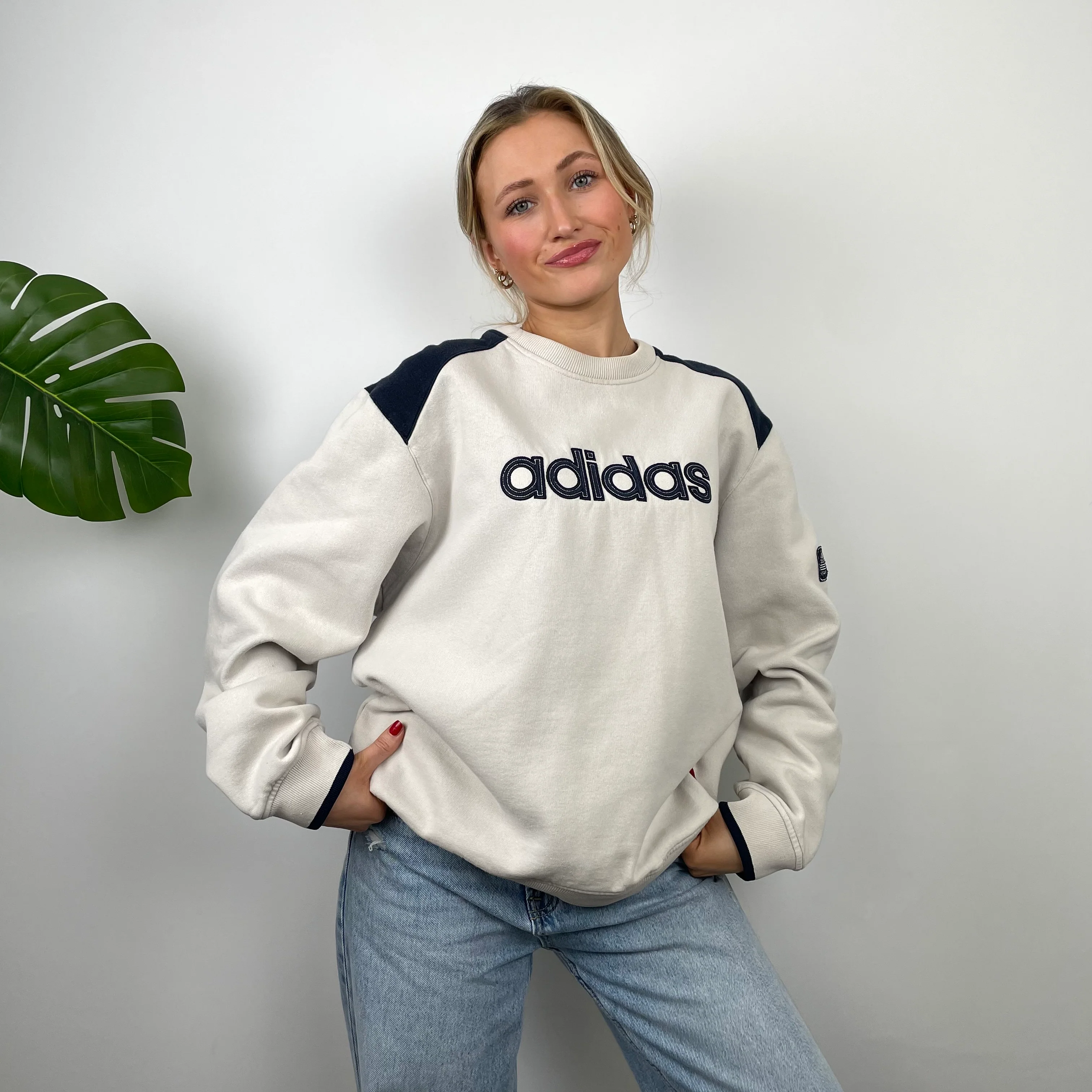 Adidas Cream Embroidered Spell Out Sweatshirt (L) - Image 5