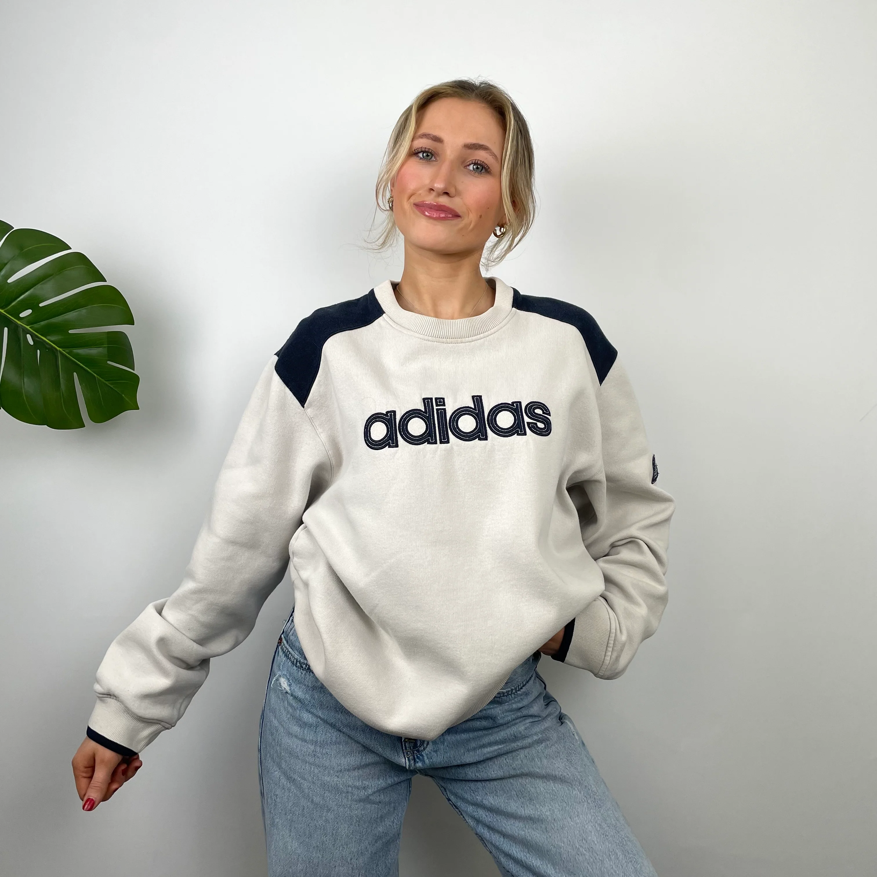 Adidas Cream Embroidered Spell Out Sweatshirt (L) - Image 6