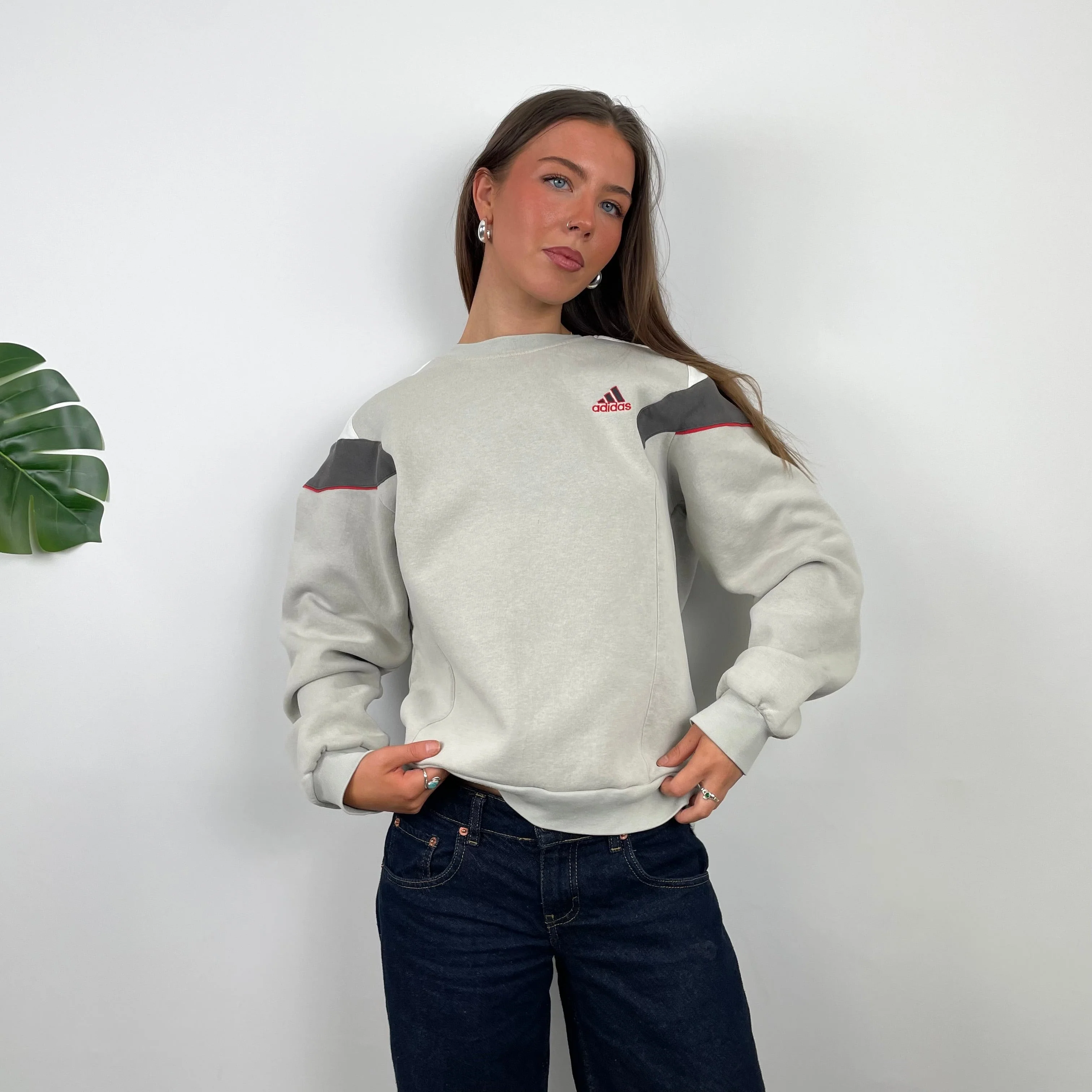 Adidas Cream Embroidered Spell Out Sweatshirt (M) - Image 2