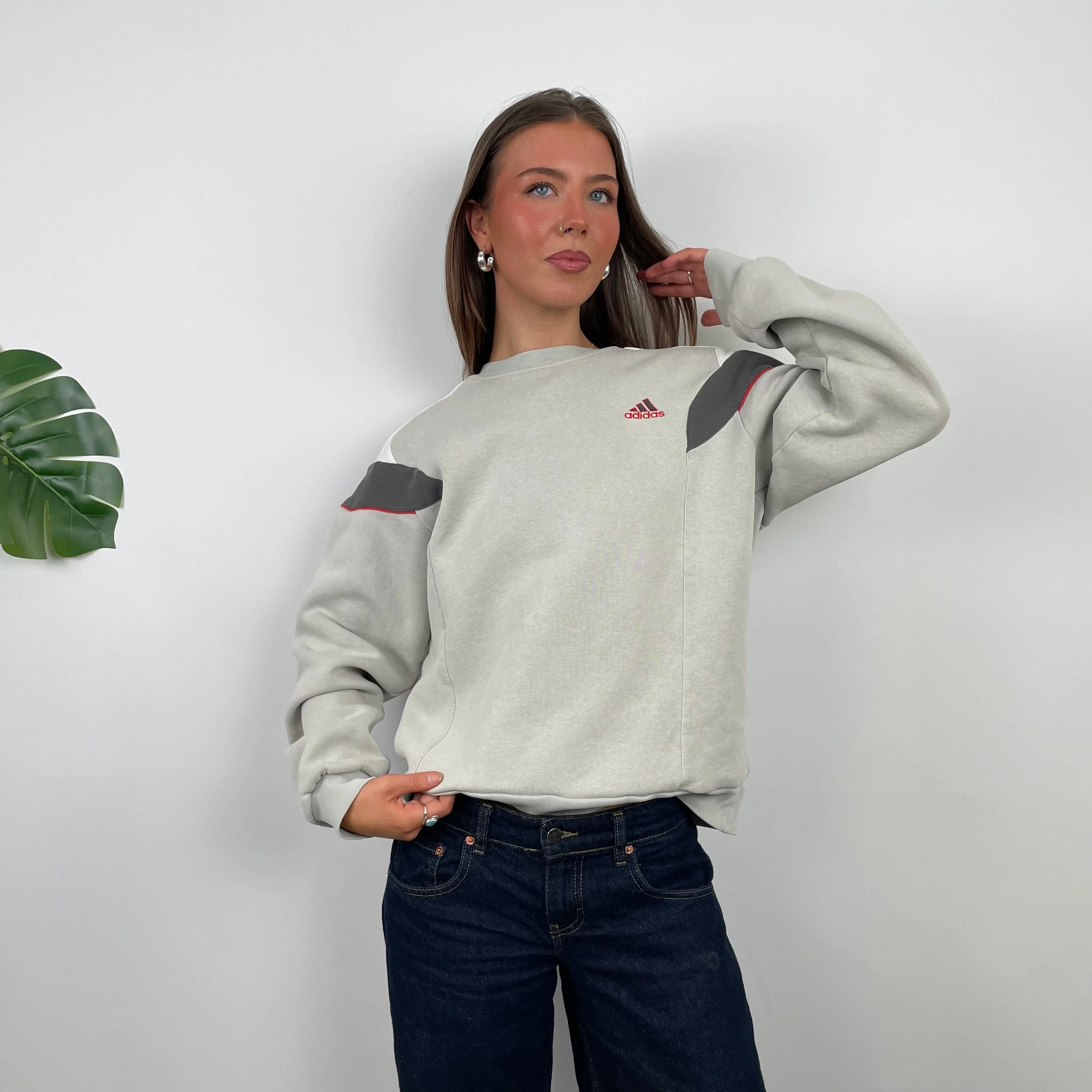 Adidas Cream Embroidered Spell Out Sweatshirt (M) - Image 3