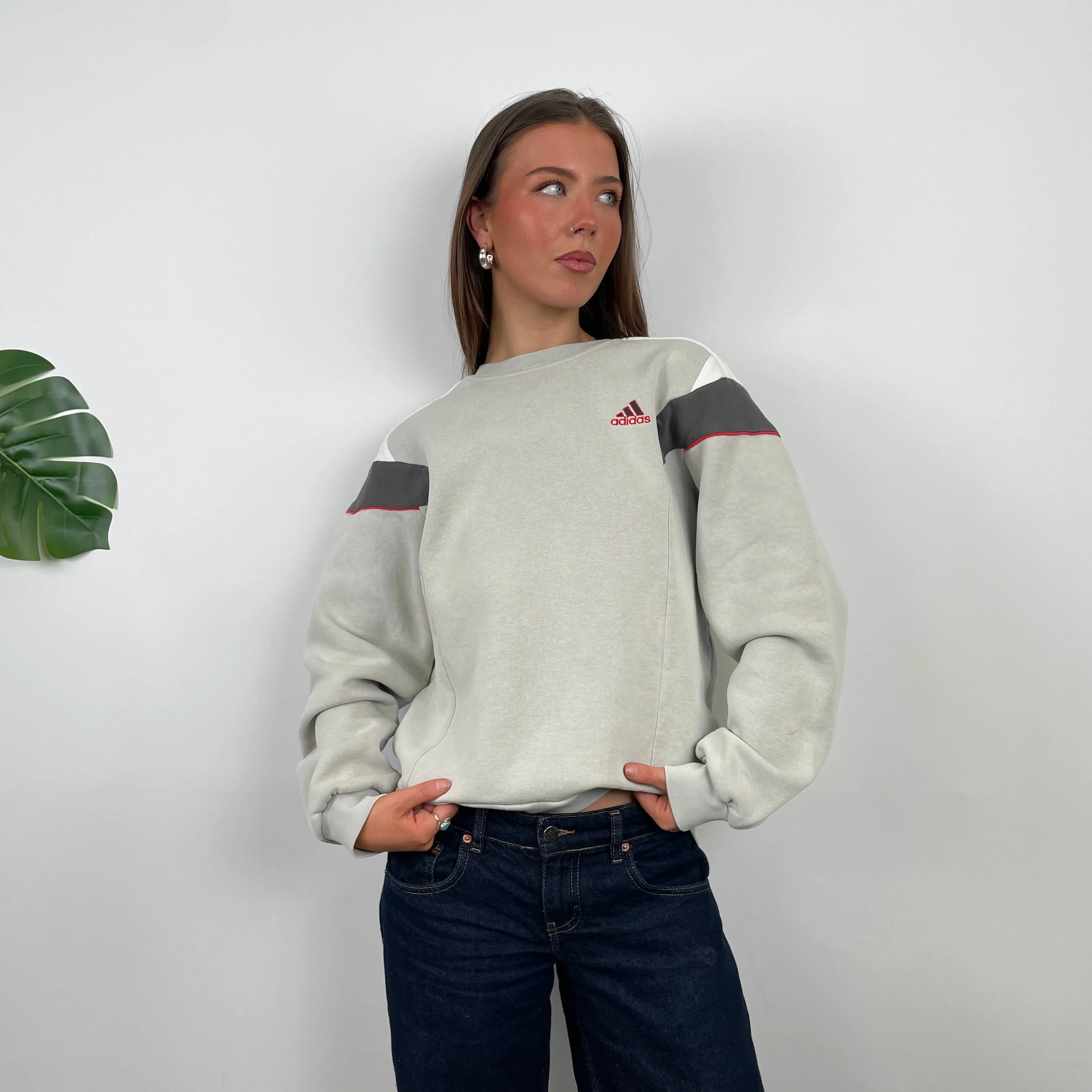 Adidas Cream Embroidered Spell Out Sweatshirt (M) - Image 4