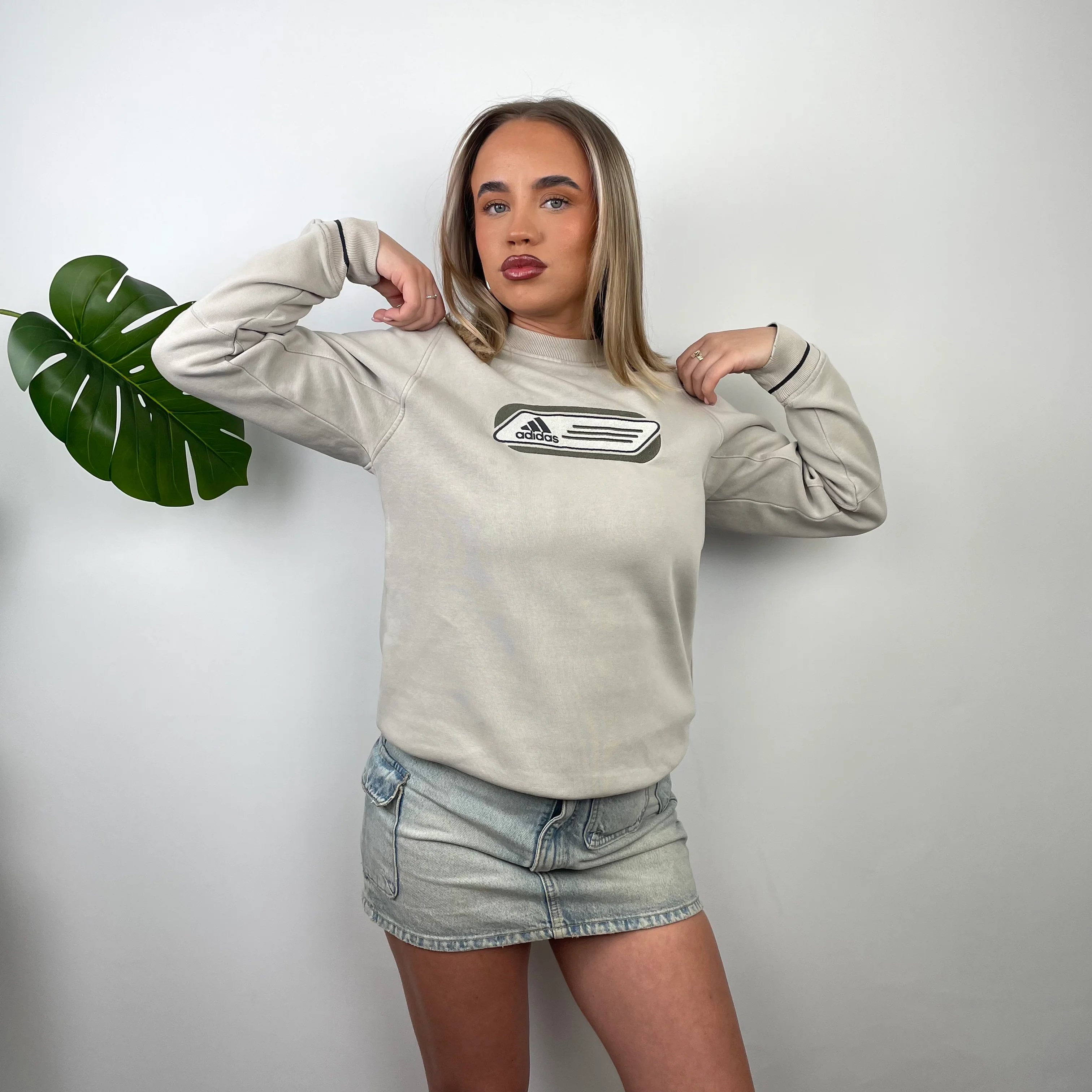 Adidas Cream Embroidered Spell Out Sweatshirt (S) - Image 2