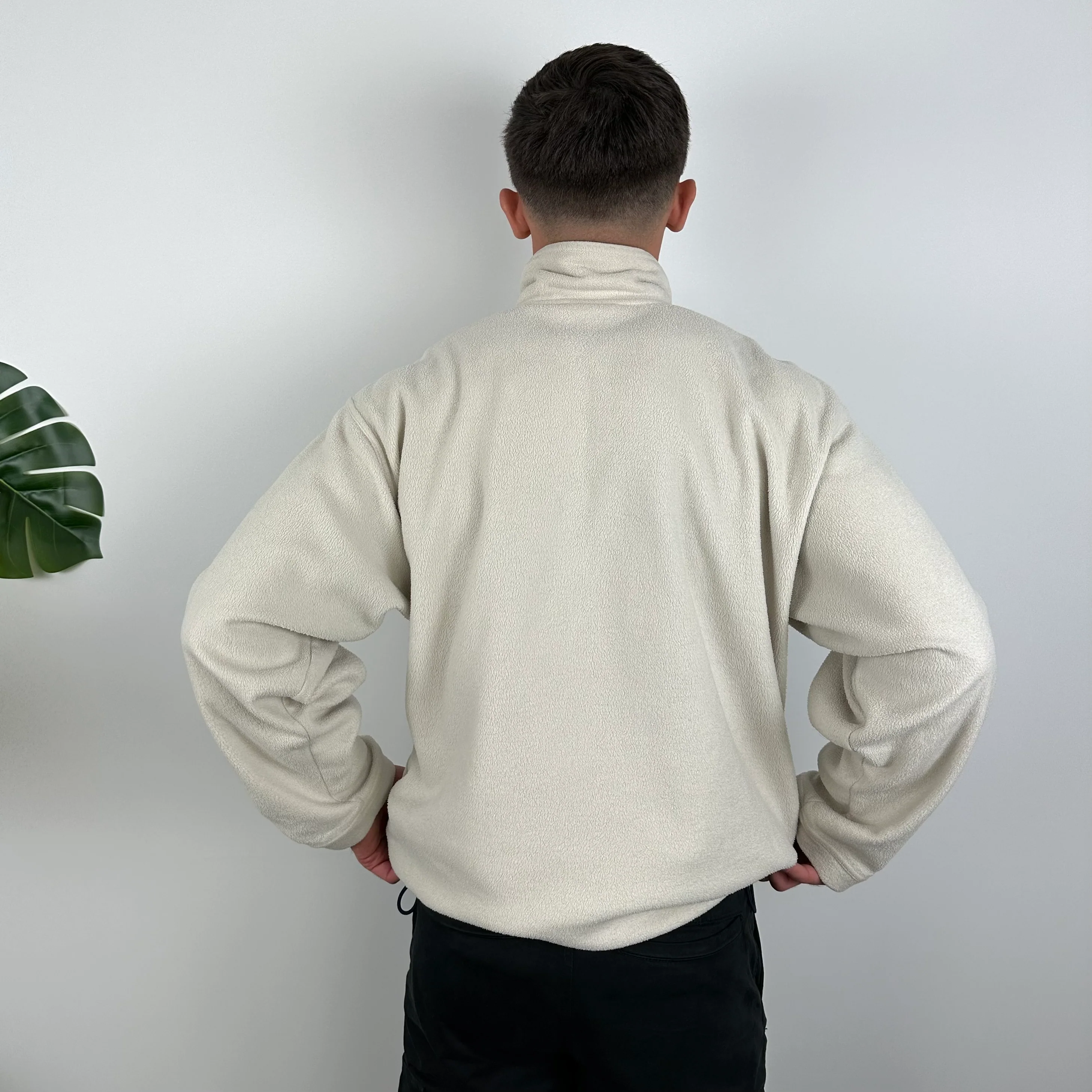 Adidas Cream Embroidered Spell Out Teddy Bear Fleece Quarter Zip Sweatshirt (XL) - Image 6