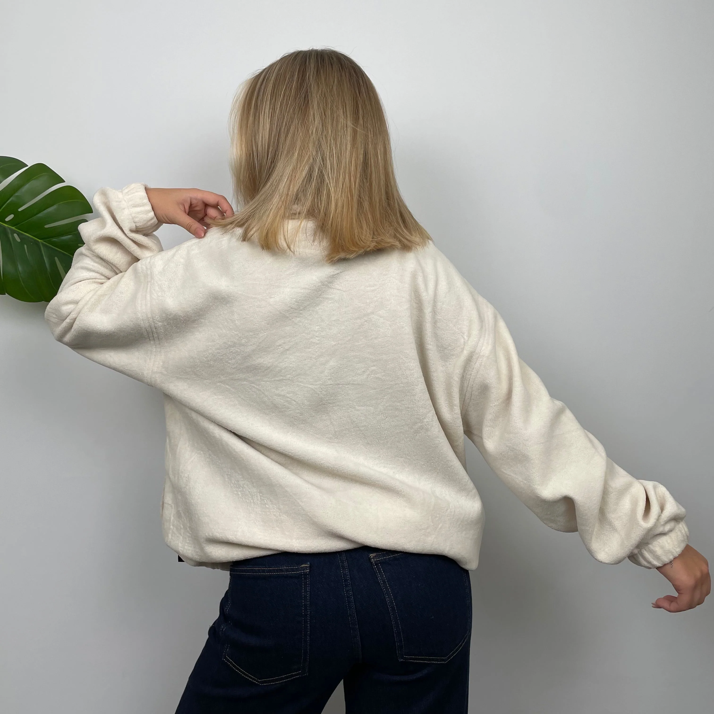 Adidas Cream Embroidered Spell Out Teddy Bear Fleece Zip Up Jacket (L) - Image 4