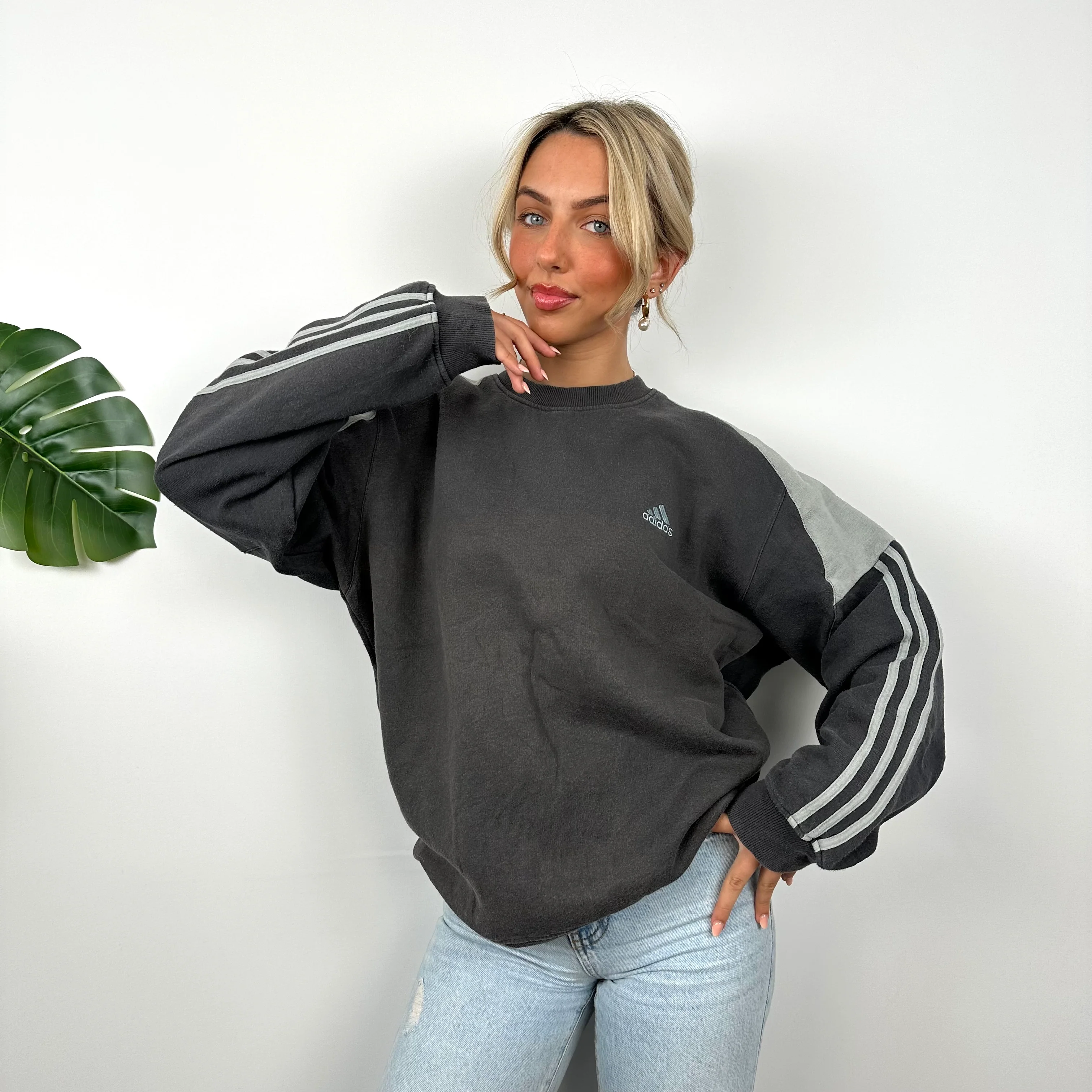 Adidas Dark Grey Embroidered Spell Out Sweatshirt (L) - Image 2