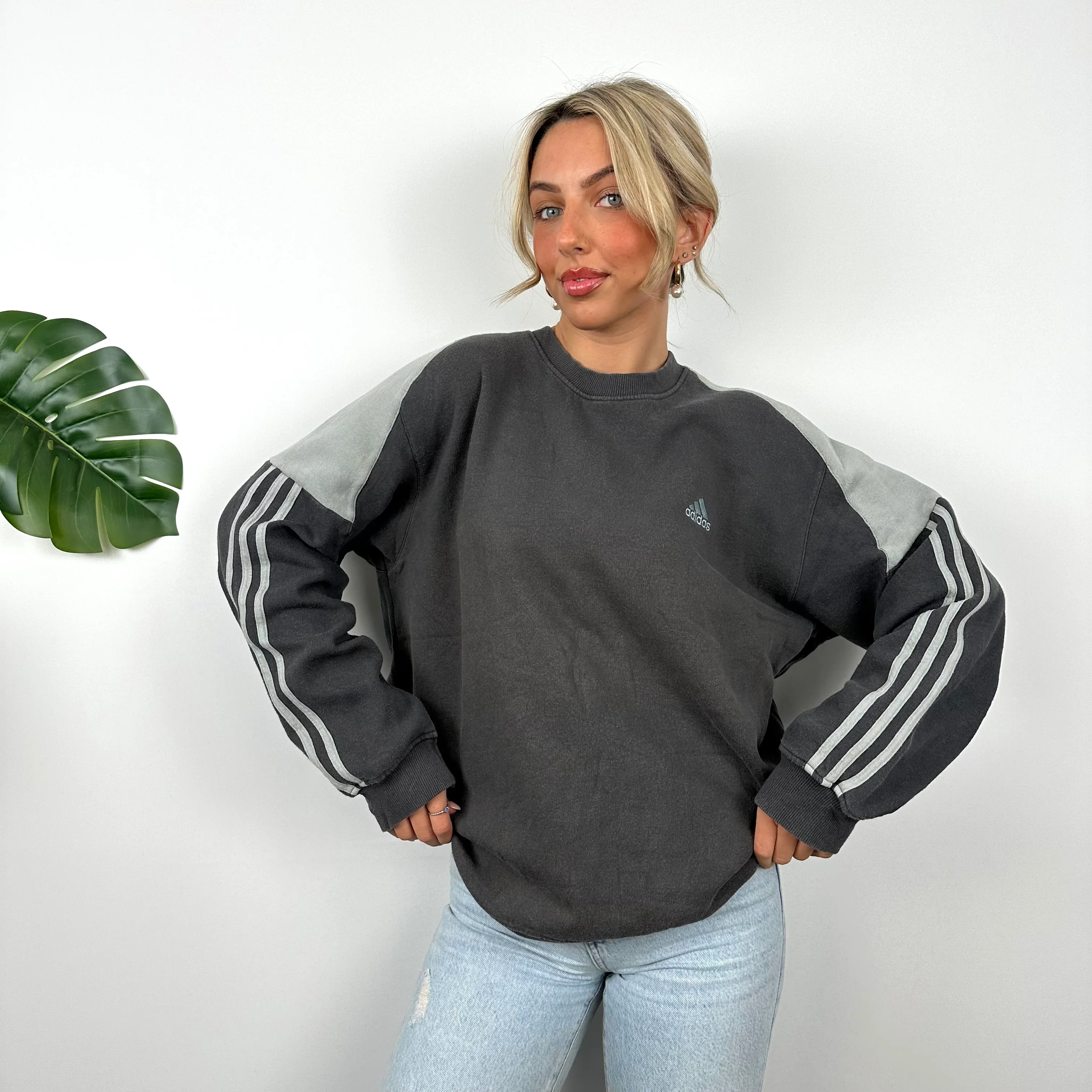 Adidas Dark Grey Embroidered Spell Out Sweatshirt (L) - Image 3