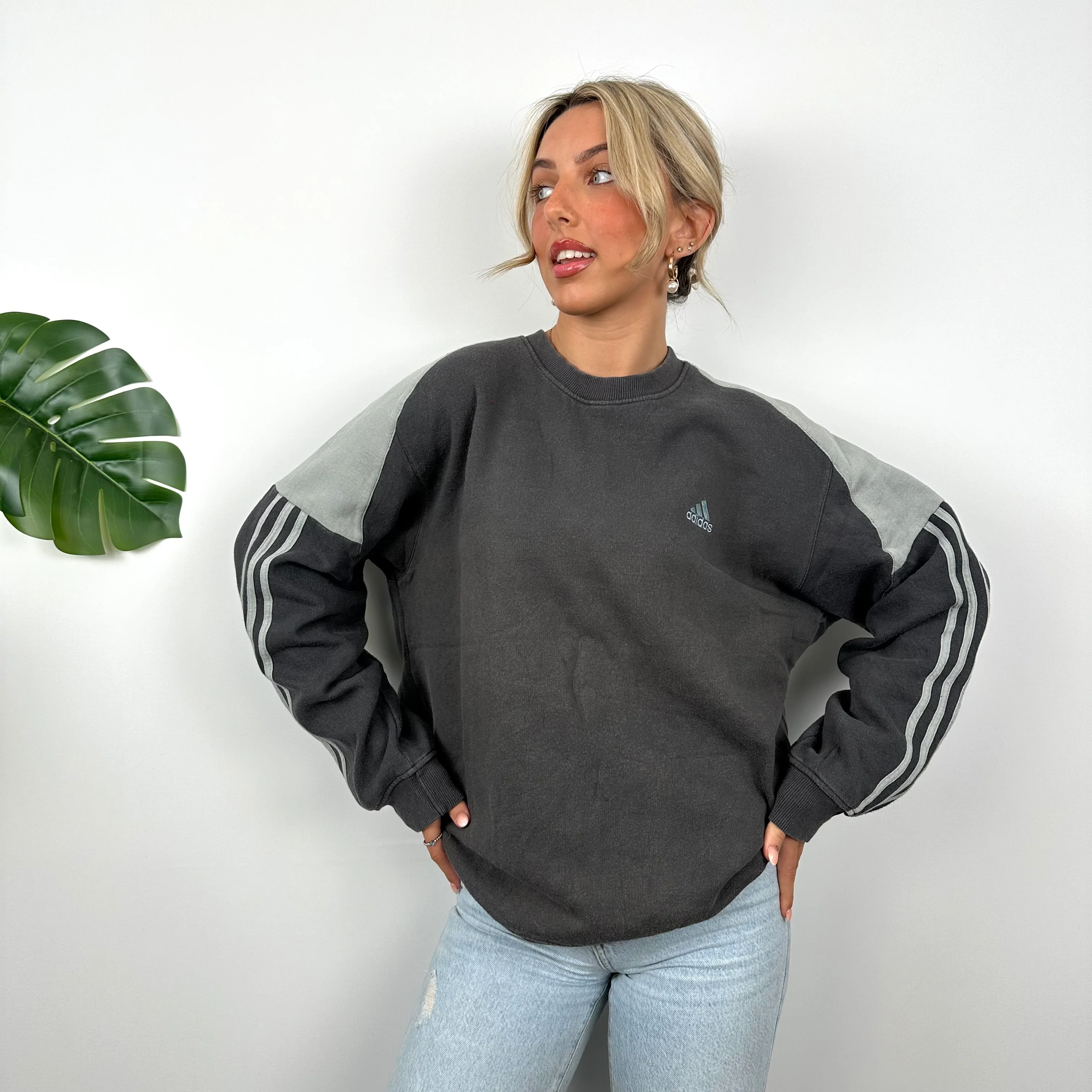 Adidas Dark Grey Embroidered Spell Out Sweatshirt (L) - Image 4