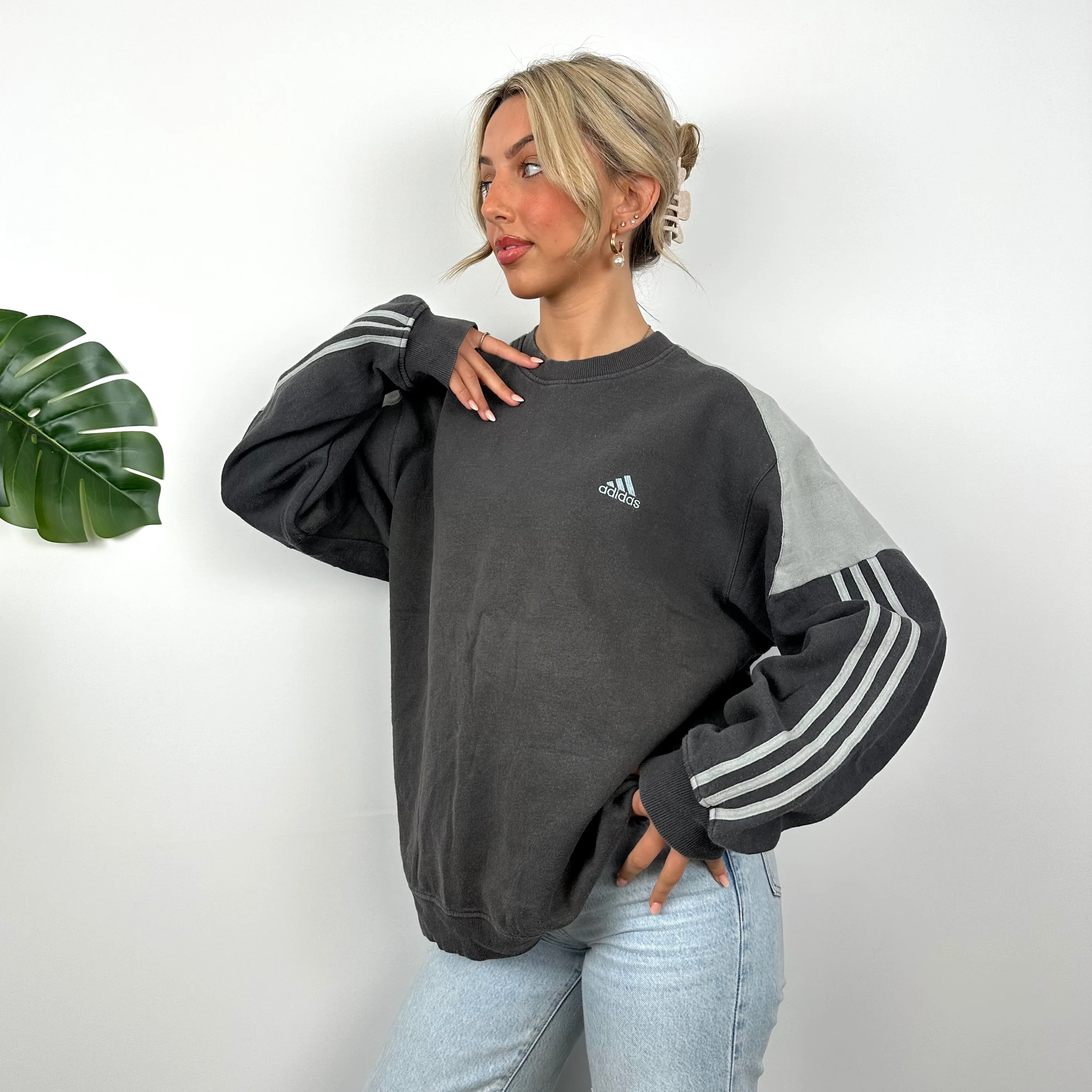 Adidas Dark Grey Embroidered Spell Out Sweatshirt (L) - Image 5