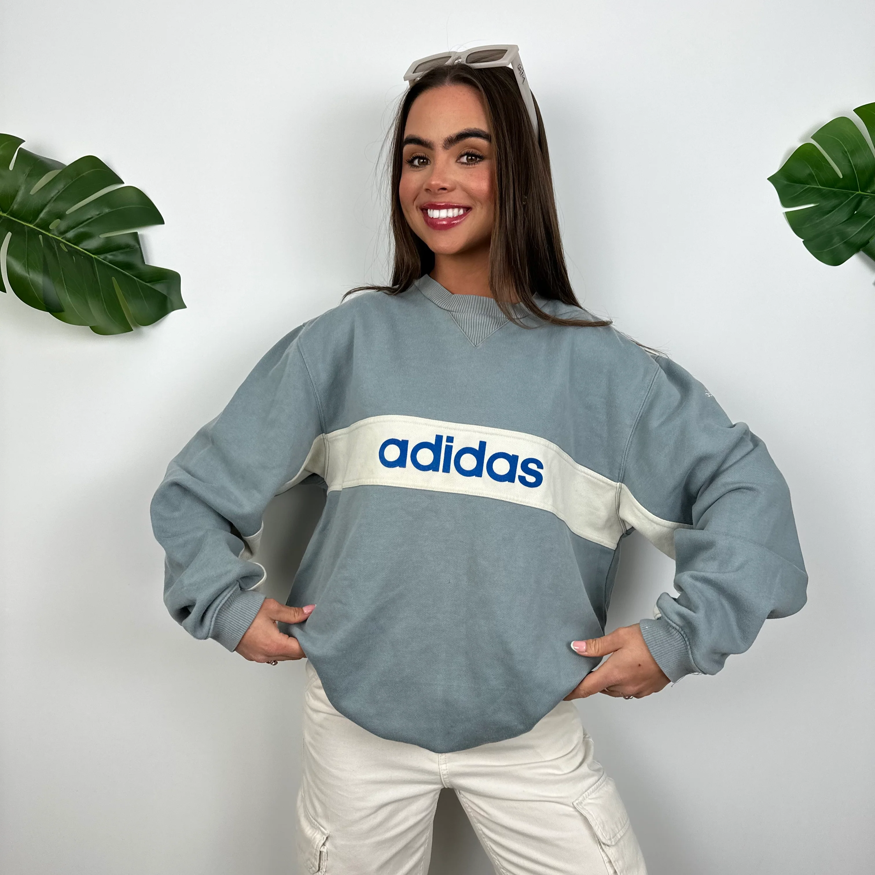 Adidas Dusty Blue Spell Out Sweatshirt (L) - Image 3