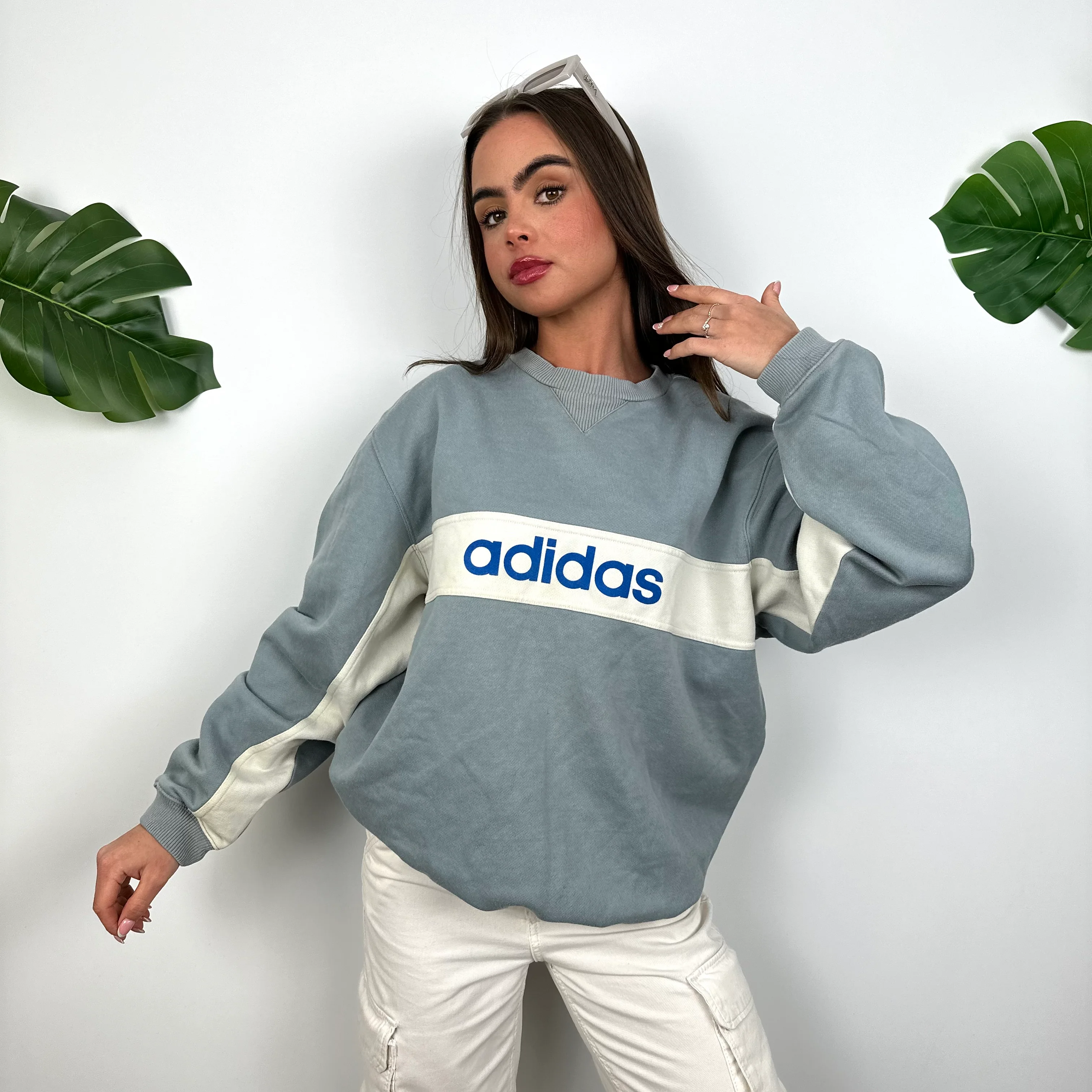 Adidas Dusty Blue Spell Out Sweatshirt (L) - Image 4